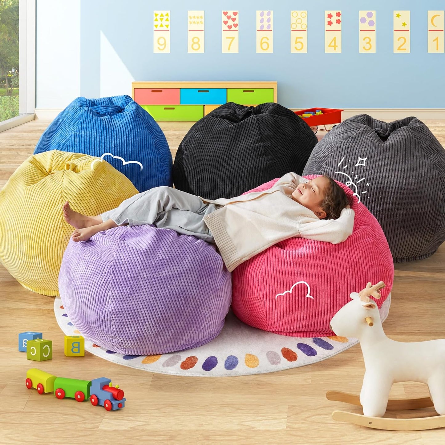 Hobestluk 2.5FT Bean Bag Chair Beanbags Small Bean Bag Chair with Filler Included Teardrop Bean Bag with Removable Cover for Bedroom Living Room (Small, Blue)