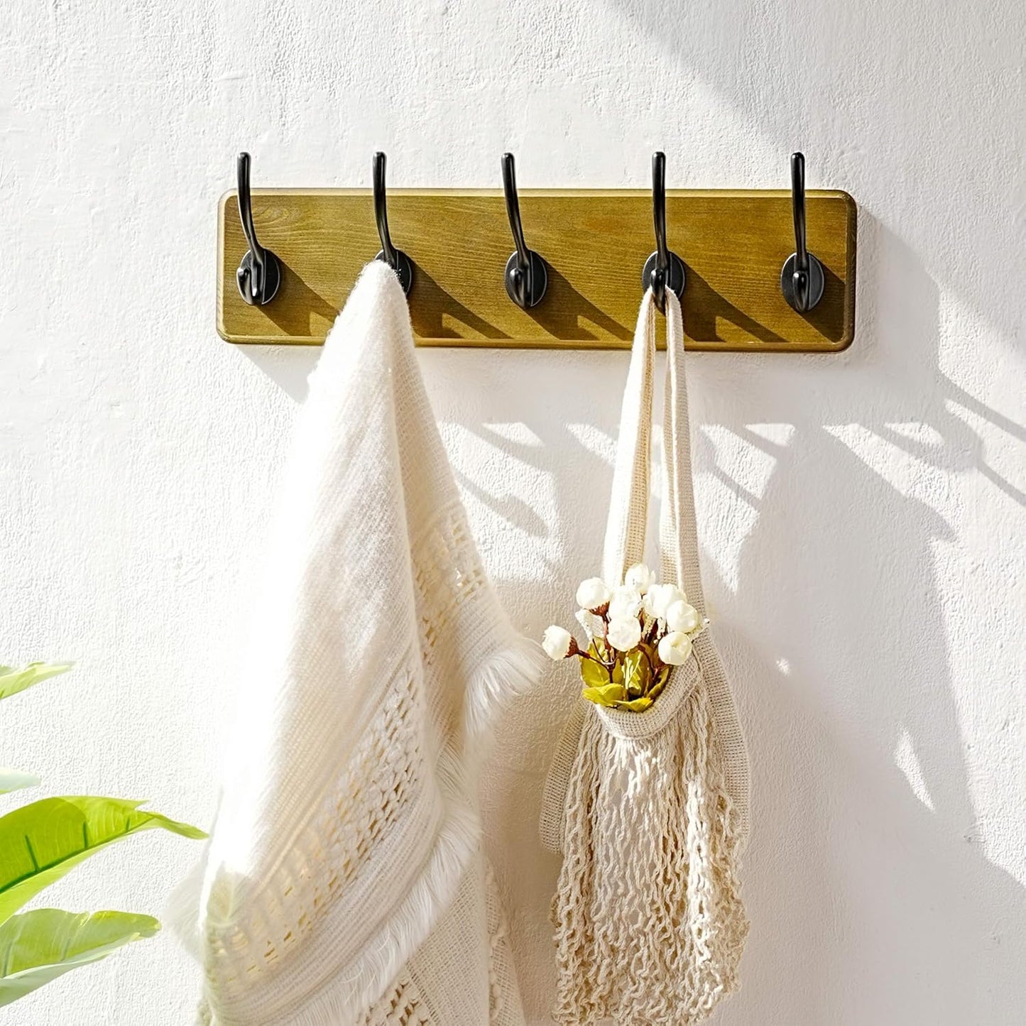 Dseap Coat Rack Wall: Patented, Heavy-Duty, 5-Double-Hooks Wooden Wall Mounted Coat Rack Coat Hanger Hook Rail for Winter Coats Hat Jacket Clothing, Weathered Green