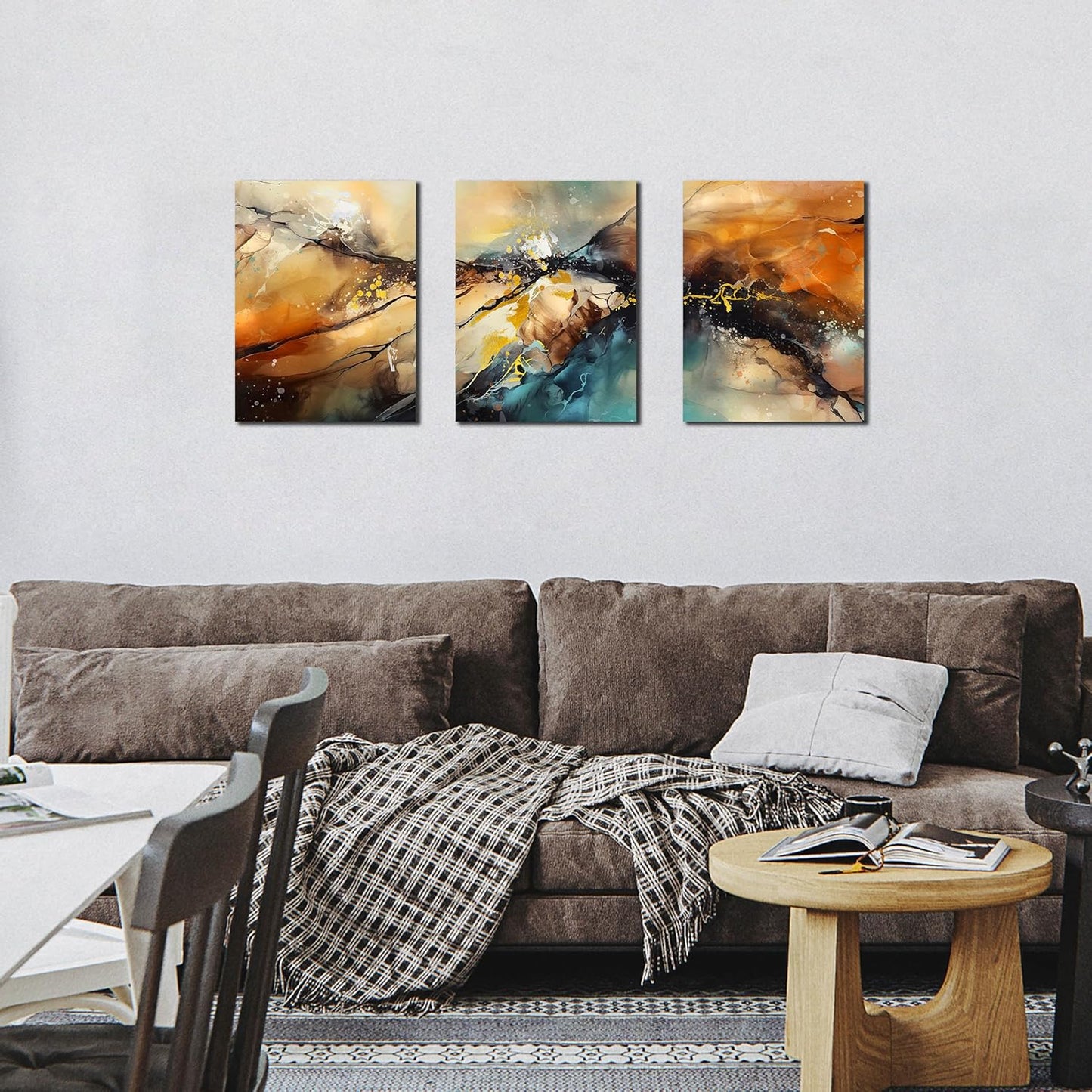 HUBOSKN Abstract Canvas Wall Art for Living Room - Modern Pictures for Office Wall Decor - 3 Piece Wall Art for Bedroom Size 12" x 16"