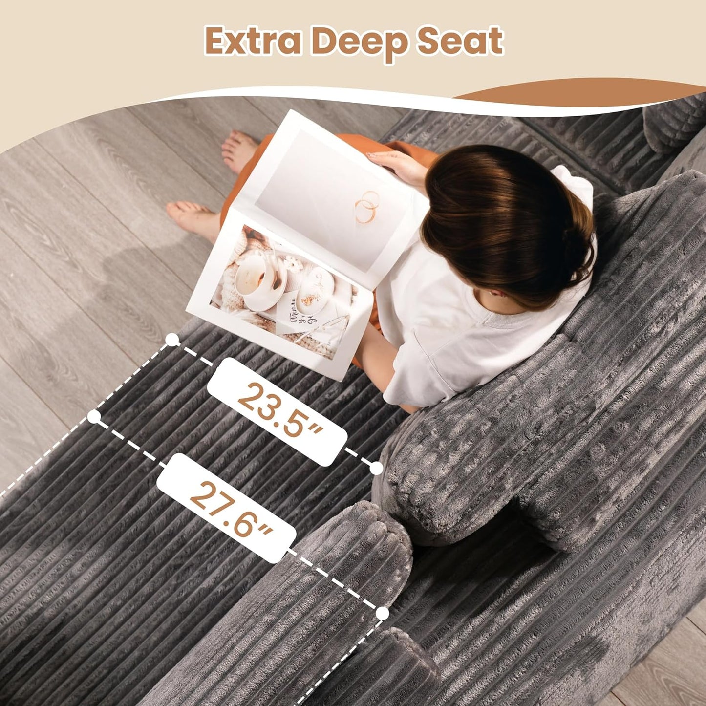 HOOOWOOO Cloud Sectional Couches for Living Room,Modular Sectional Sofa No Assembly,136X110 Inch Plush Corduroy Large U Shaped Floor Couch Set with Deep Seat(Gray)