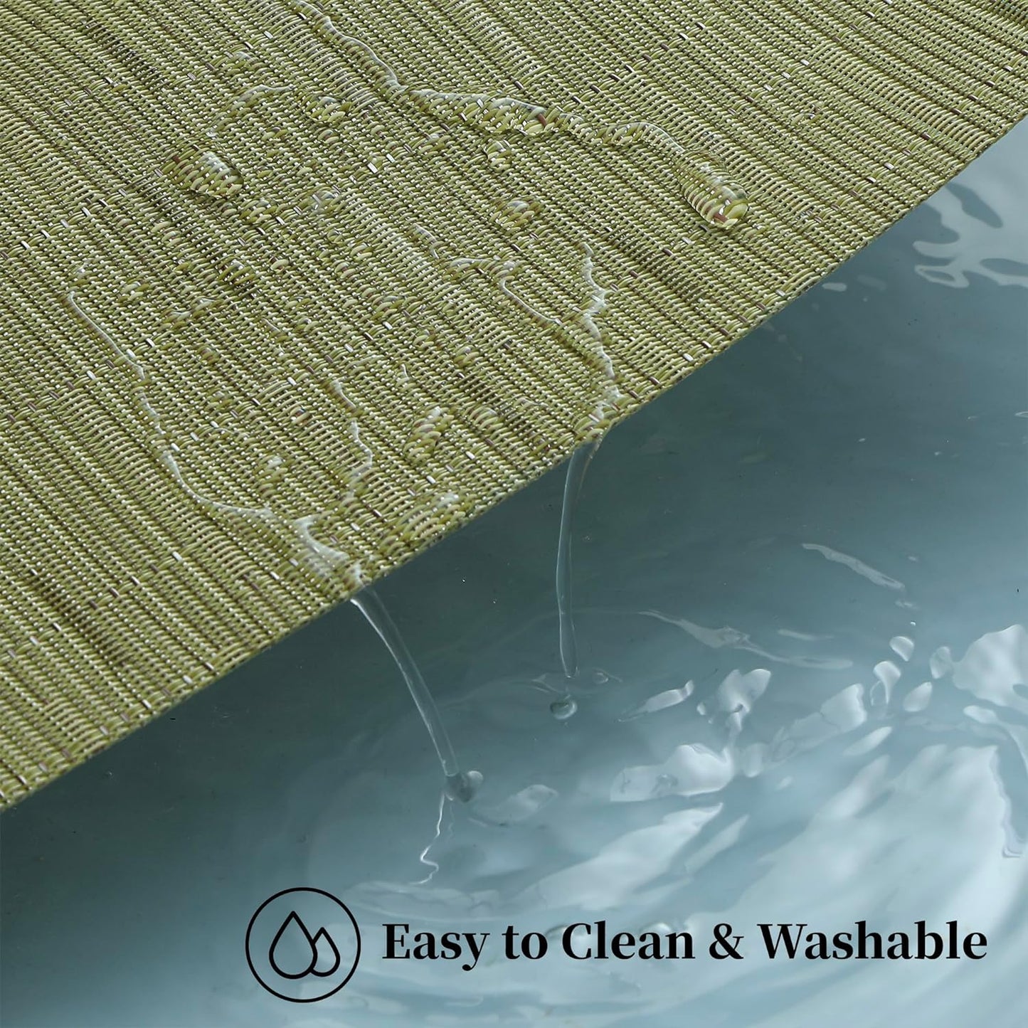 Leetaltree Pea Green Placemats Set of 6 - Heat Resistant Non-Slip Place mats for Dining Table, Washable Durable PVC Vinyl Woven Table Mats(Pea Green, 6)