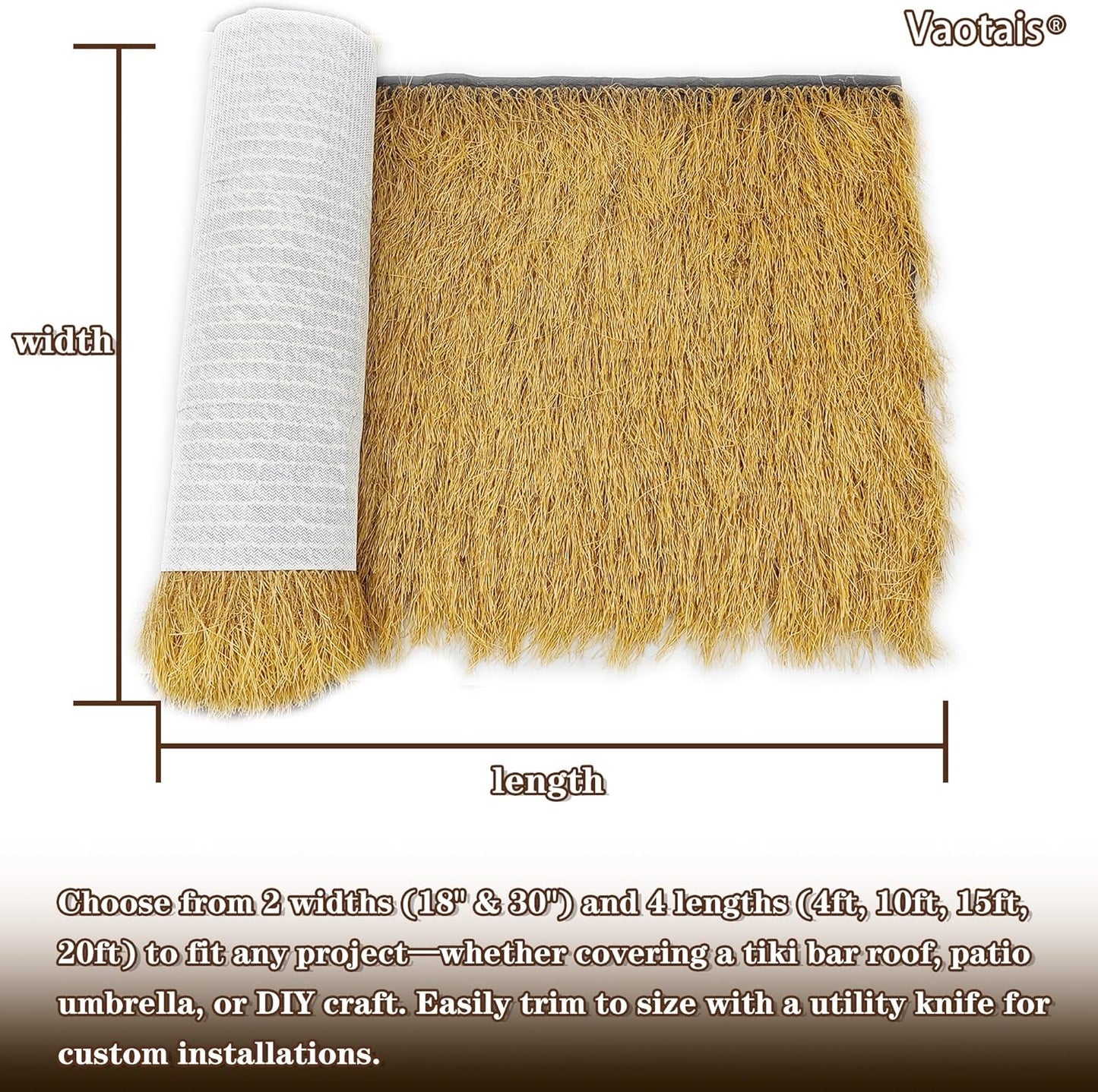 Realistic Synthetic Thatch Roll Sun-Bleached Yellow - 18 & 30 Inch Widths - Reinforced Weave for Mexican Palapa, Tiki Bars, Hawaiian Parties & Patio Decor (18 Inch Width x 4 Feet Length)