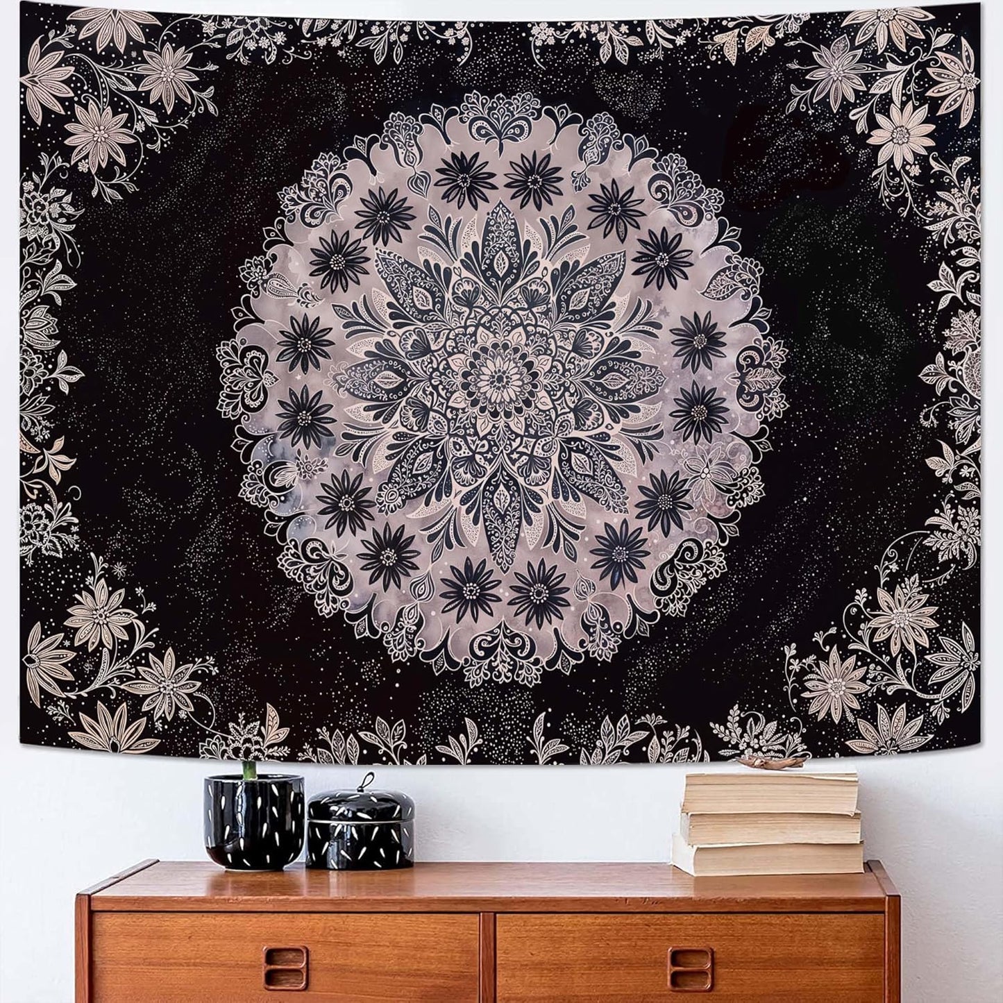 Fowocu Boho Floral Mandala Tapestry Wall Hanging Grey Bohemian Flower Medallion Tapestry Aesthetic Gray Black Hippie Indian Small Tapestries for Bedroom Living Room Dorm Decor 40 x 30 Inch
