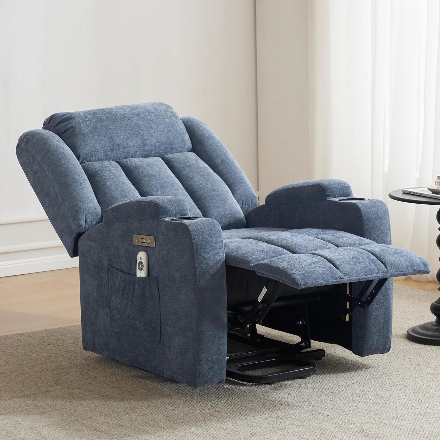 Power Lift Recliner Chair for Elderly with Massage and Heat, Recliner Chairs for Adults, Upgraded Fabric Reclining Sofa Chair with USB & Type-C Ports and Side Pockets, L1188 (Blue)