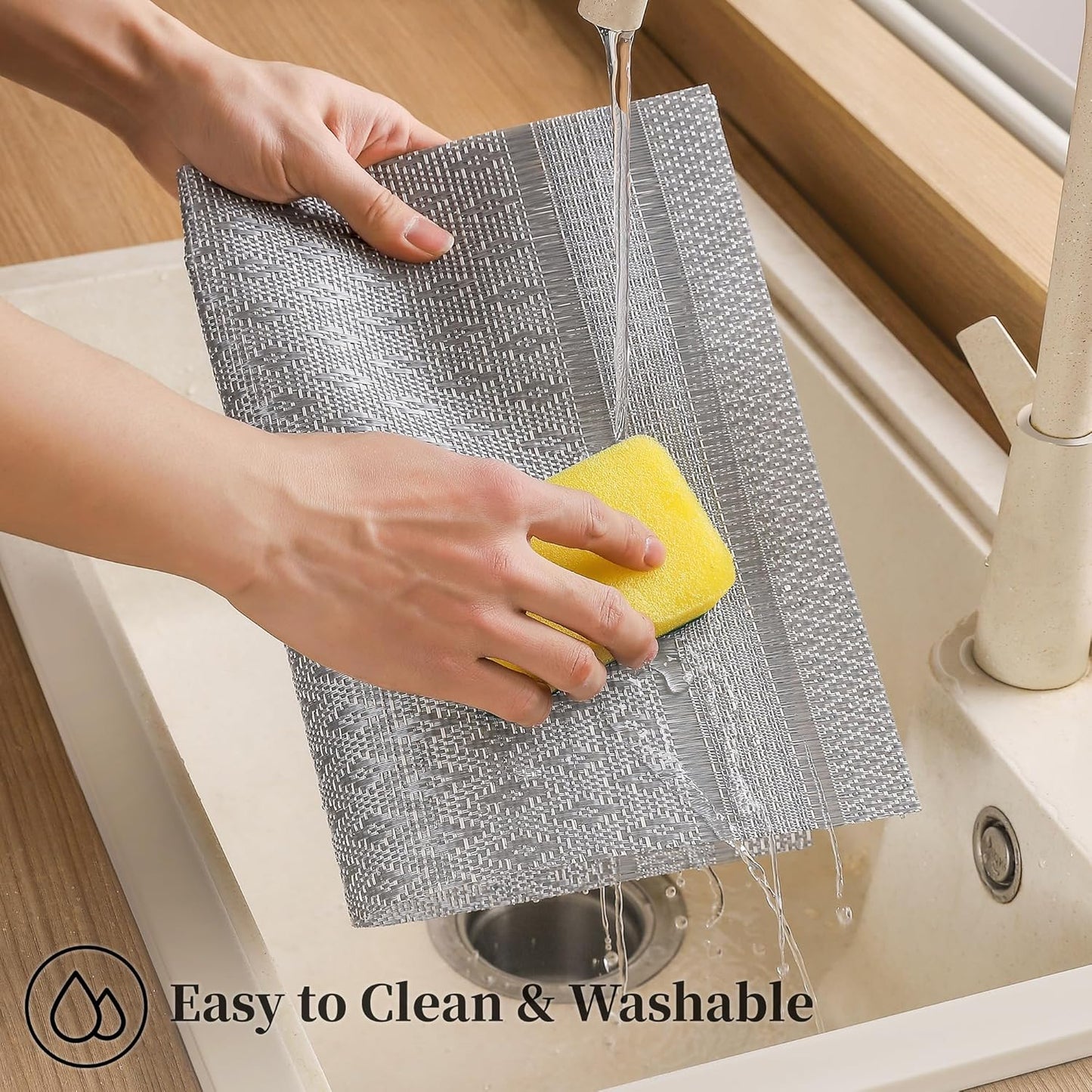 Leetaltree Lunar Grey Placemats Set of 4 - Heat Resistant Non-Slip Place mats for Dining Table, Washable Durable PVC Vinyl Woven Table Mats(Lunar Grey, 4)