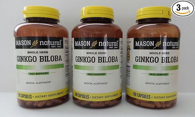 Mason Vitamins Ginkgo Biloba 500 mg 180 Gelatin 3 Bottles 540 Capsules