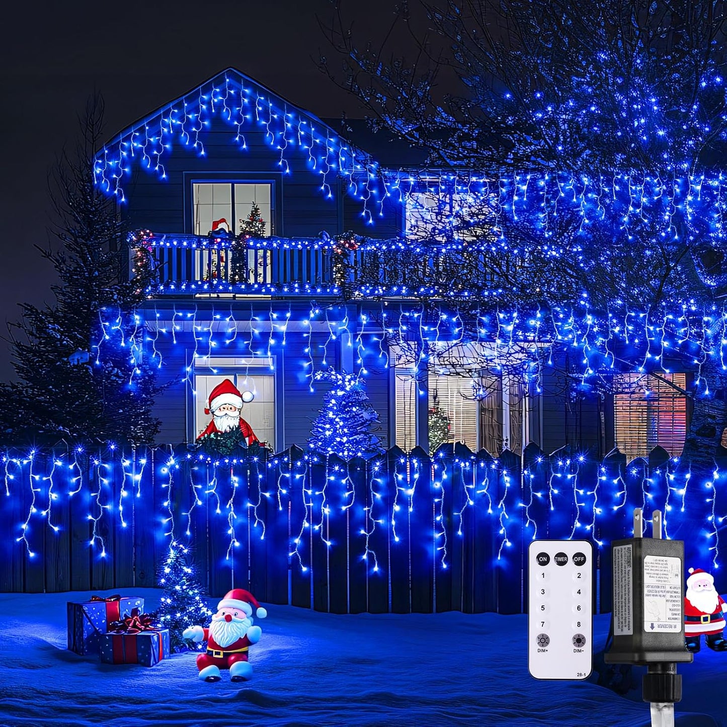 JMEXSUSS 400 LED Blue Icicle Lights for Outdise, 38.8 FT Christmas Icicle Lights Indoor Outdoor with 80 Drops, Blue Christmas Lights with Remote Plug in for House Fireplace Christmas Decorations