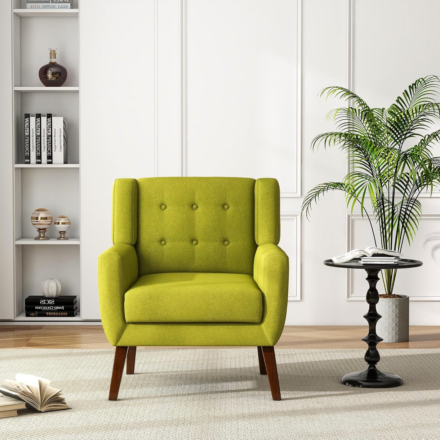 UIXE Accent Chairs Set of 2, Modern Upholstered Arm Chair, Mid-Century Club Armchair Comfy Single Lounge Sofa Button Tufted Living Room Reading Seat Bedroom Side Sitting for Home Office,Green