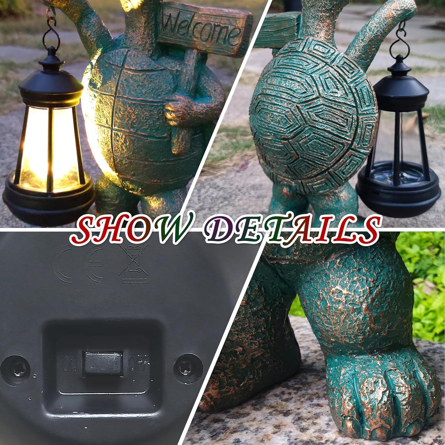 JOYBEE Garden Statues Turtle with Solar Lantern Outdoor Decor-Turtle Solar Figurines Lights Decorations for Patio Yard Lawn Ornaments-Gifts for Birthday Easter Housewarming
