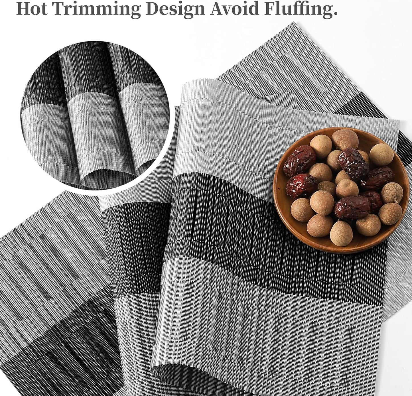 Leetaltree Grey with White Striped Placemats Set of 8 - Heat Resistant Non-Slip Place mats for Dining Table, Washable Durable PVC Vinyl Woven Table Mats(Grey Stripe, 8)