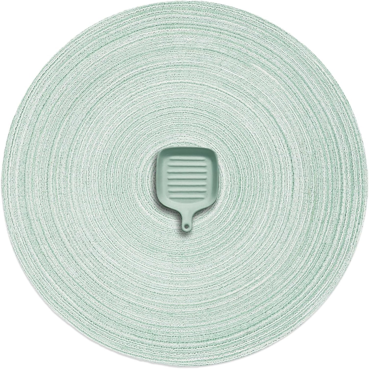 AHHFSMEI Round Braided Placemats Set of 6 Round Table Mats for Dining Tables Natural Woven Heat Resistant Place mats 15 Inch (Fog Green)