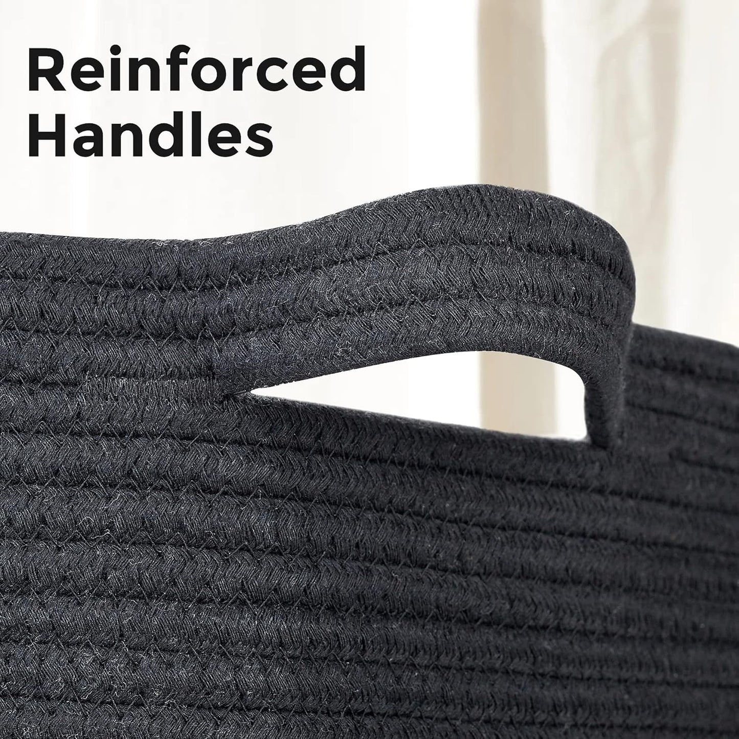 Ravinte Blanket Basket - 20"x 20"x 13" Cotton Rope Basket for Living Room, Baby Toy Storage Basket, Large Woven Laundry Basket (Black-Gray)