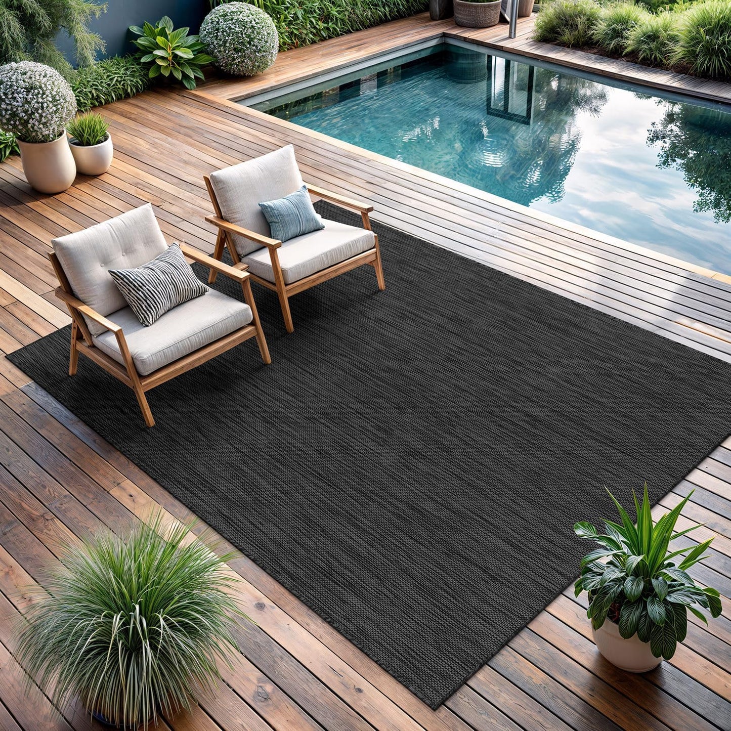 CAMILSON Outdoor Rug 9x12 Modern Area Rugs for Large Indoor and Outdoor Patios and Porches - Waterproof, Washable, Non-Shedding, Easy-to-Clean Outside Carpet (9 x 12, Solid - Dark Gray)