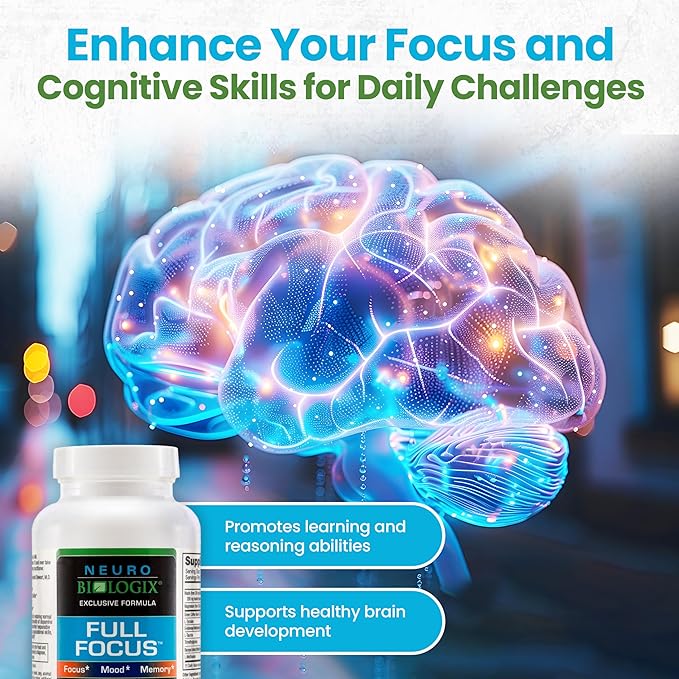 Full Focus™ 120 Capsules – Comprehensive Brain Supplement for Optimal Memory, Focus & Cognition – Brain Support Supplement to Promote Enhanced Mood, Relaxation, Dopamine Balance & More