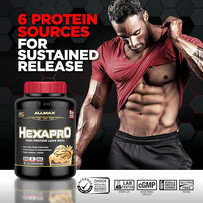 ALLMAX HEXAPRO, French Vanilla - 5 lb - 25 Grams of Protein Per Serving - 8-Hour Sustained Release - Zero Sugar - 52 Servings