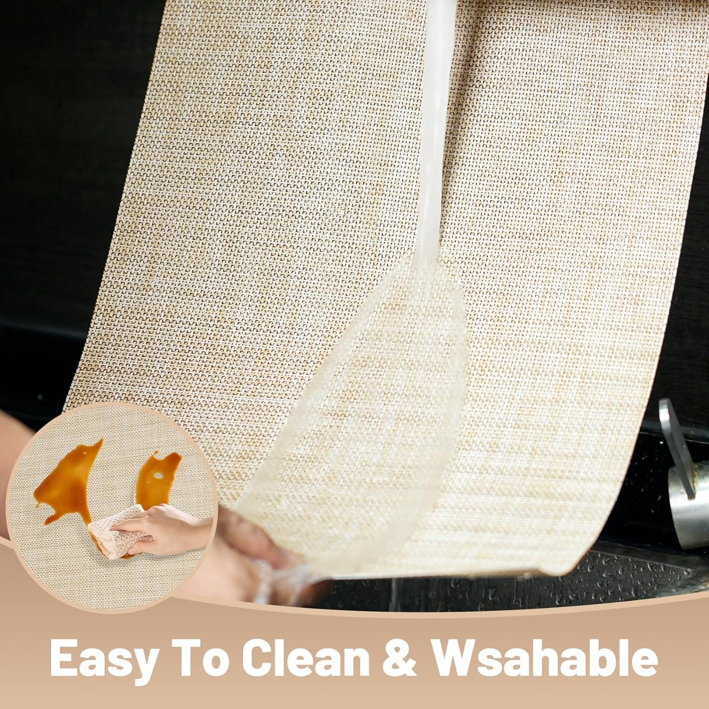 Placemats Set of 6,Non-Slip PVC Weave Table Mats Easy to Clean,Heat Resistant Place Mats for Kitchen Dining Table Decoration Indoor Outdoor,Beige