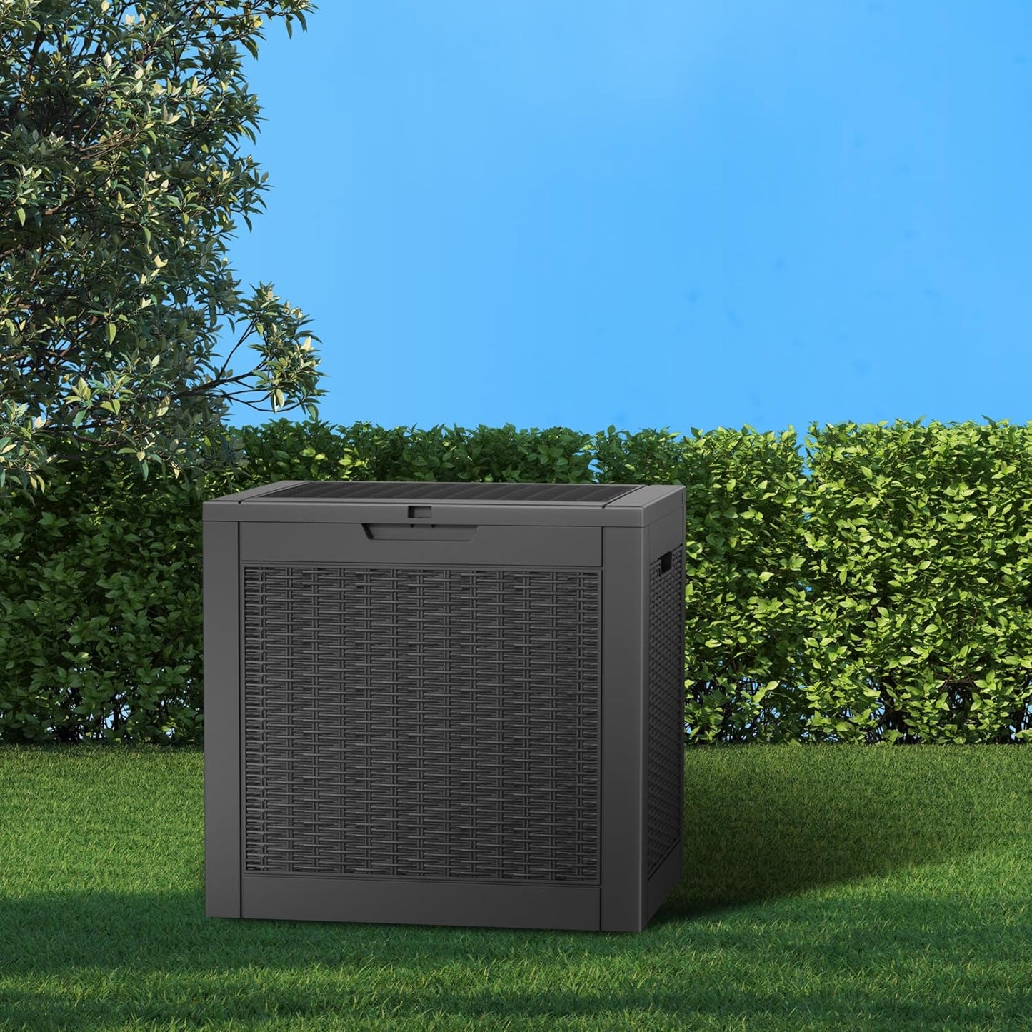 Vixzen 31 Gallon Resin Deck Box - Lockable Outdoor Storage for Patio Cushions, Garden Tools, Pool Supplies,Black