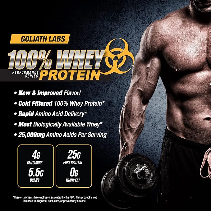 Goliath Labs 100% Whey Protein Powder Isolate/Blend | Fast-Absorbing Workout Supplements for Men and Women | 25g of Pure Protein and 5.5g of BCAAs in Each Serv | Strawberry, 5 lbs, 68 Servings