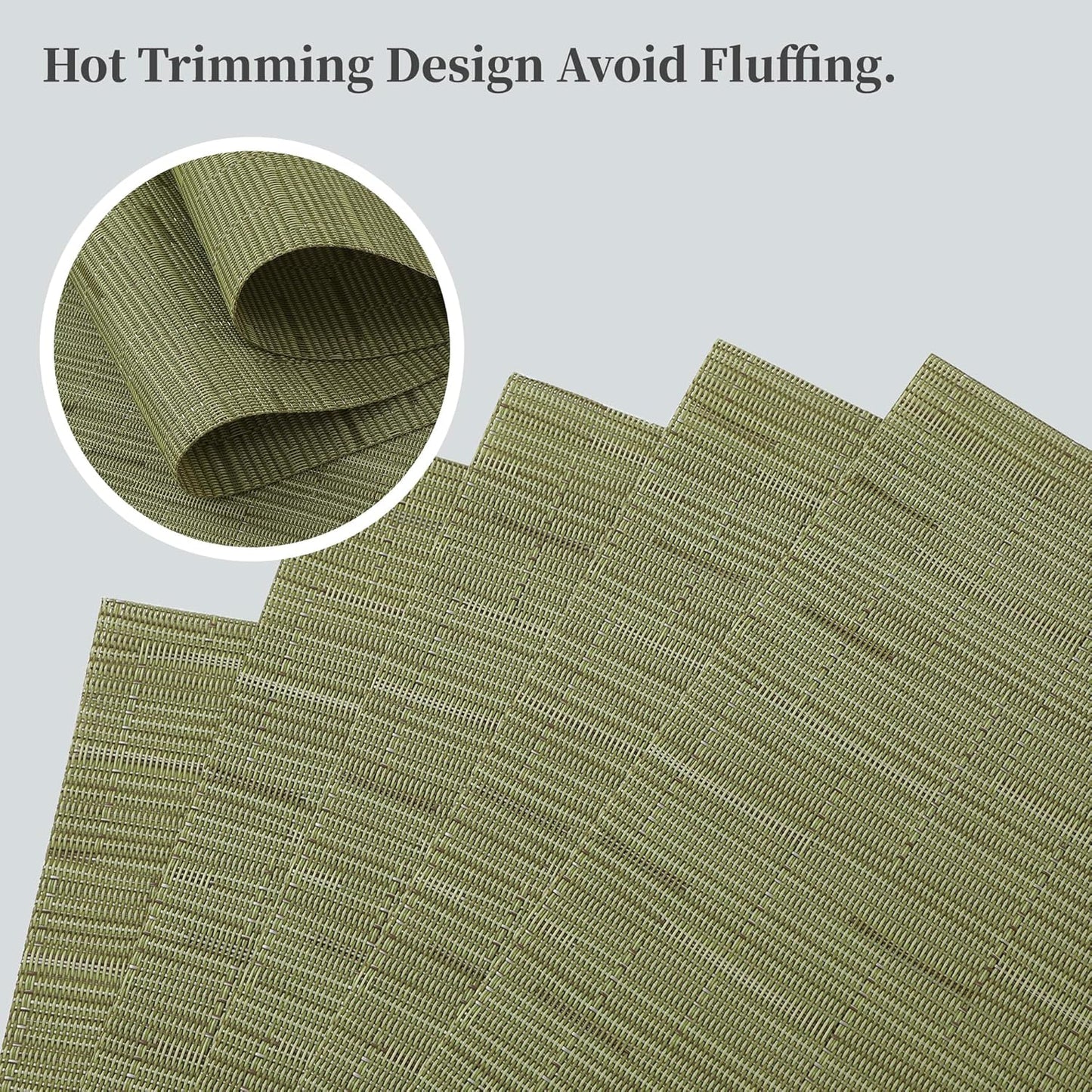 Leetaltree Pea Green Placemats Set of 6 - Heat Resistant Non-Slip Place mats for Dining Table, Washable Durable PVC Vinyl Woven Table Mats(Pea Green, 6)