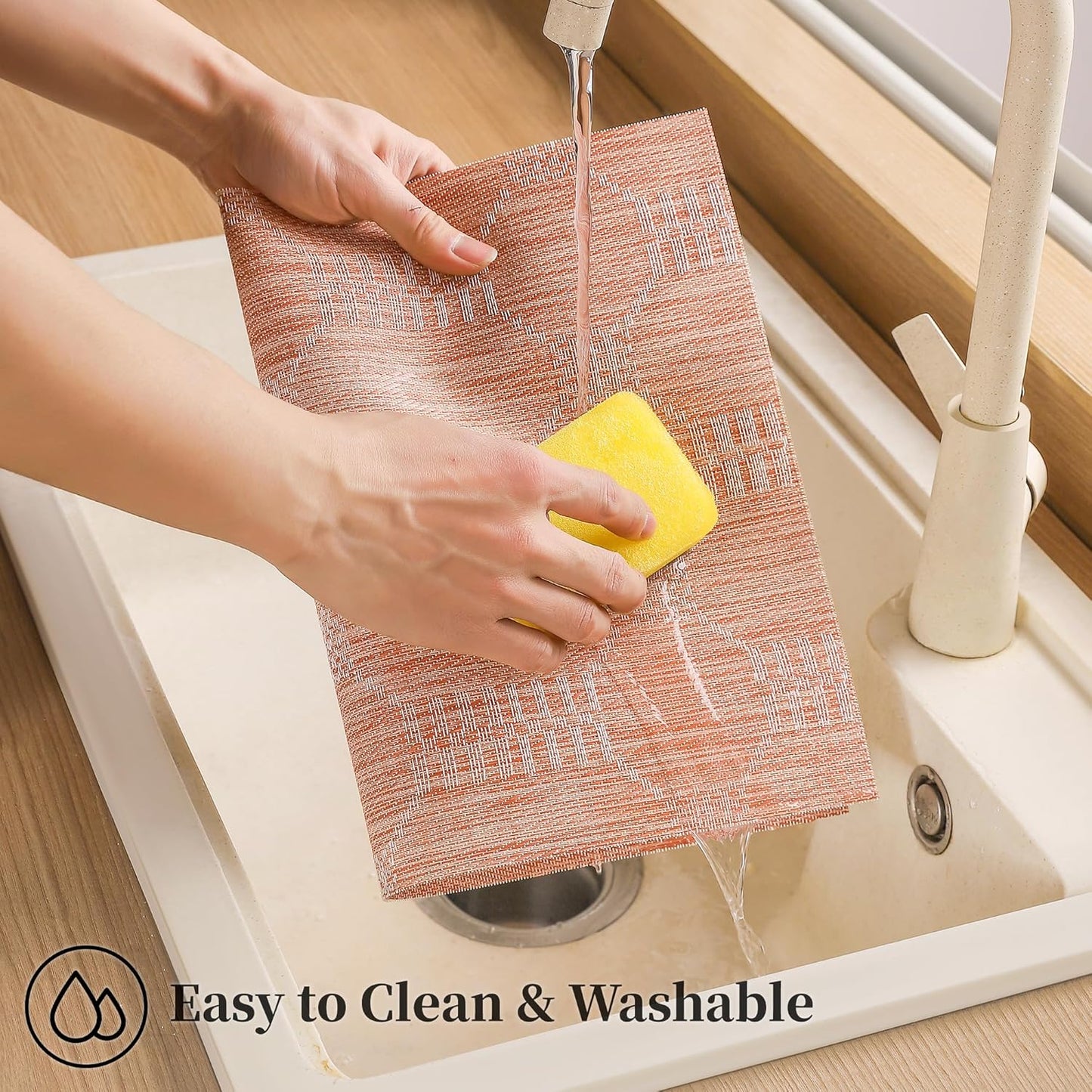 Leetaltree Coral Placemats Set of 8 - Heat Resistant Non-Slip Place mats for Dining Table, Washable Durable PVC Vinyl Woven Table Mats(Coral, 8)