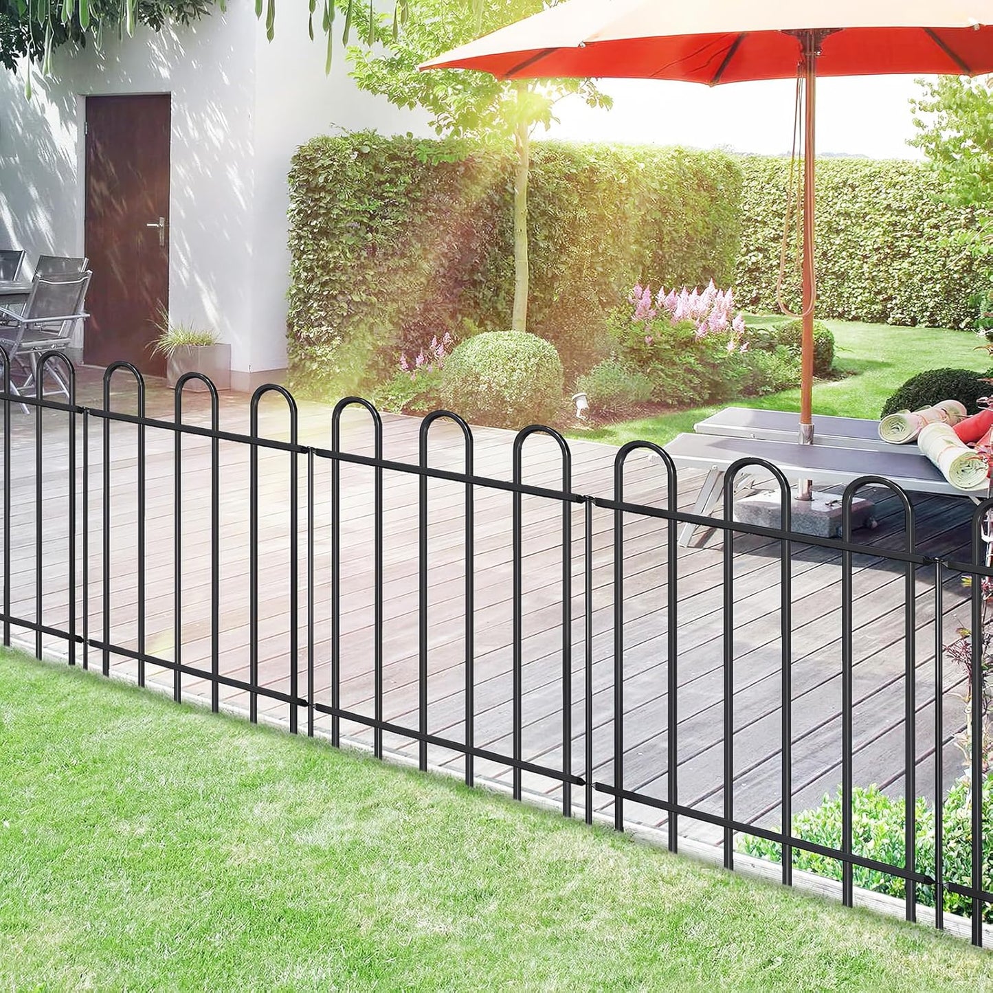 Metal Garden Fence 30 in H x 16 ft L, No dig Garden Border Yard Fencing, Dog Fence Outdoor Temporary Animal Barrier for Flower Bed Lawn and Patio, 8 Panels + 9 Stakes Black