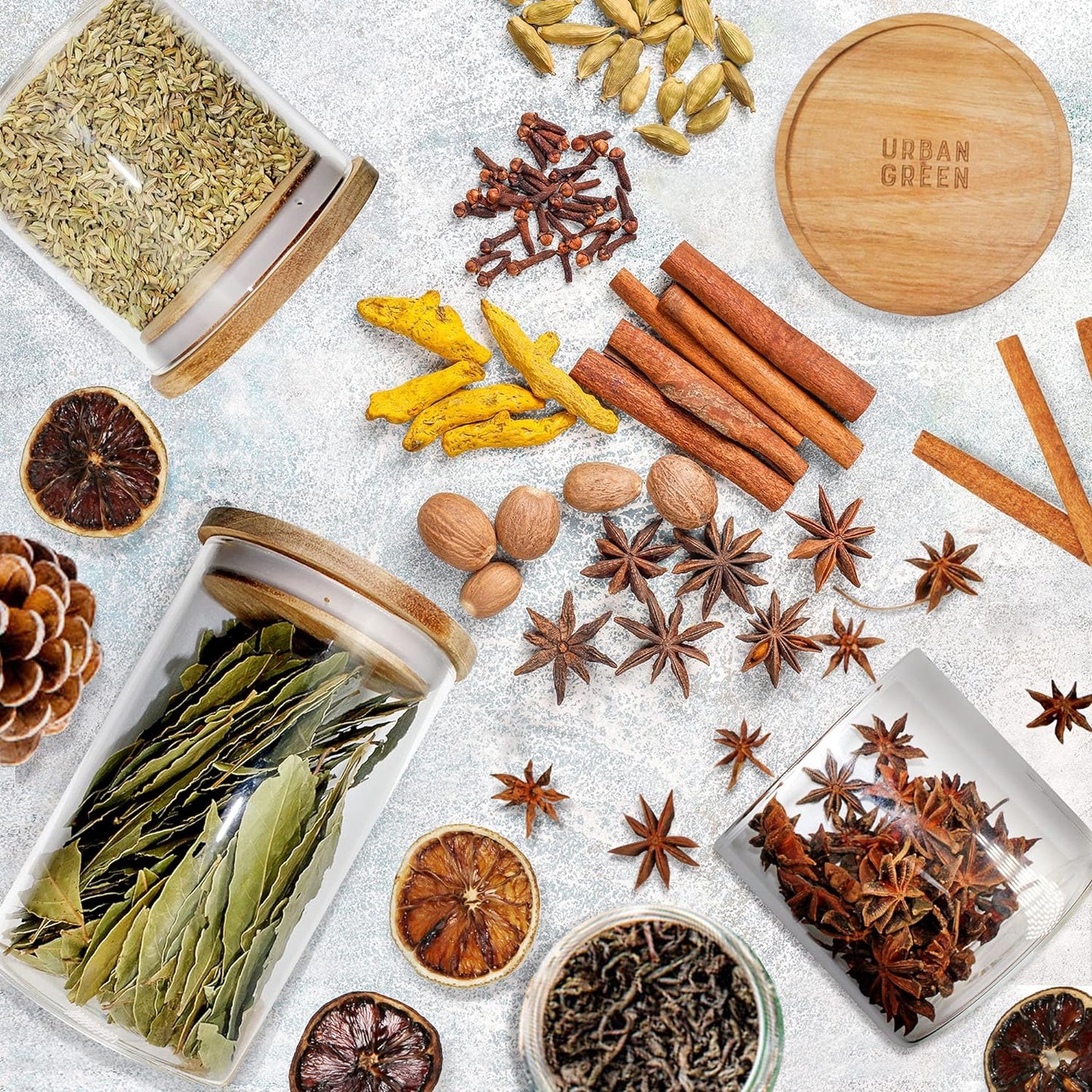 Urban Green Glass Jars with Airtight Lids, Airtight Glass Canisters set, Large Food Storage Containers with Wood Lids, 2 Pack of 100oz, Dry Food Pantry Jars, Flour Containers