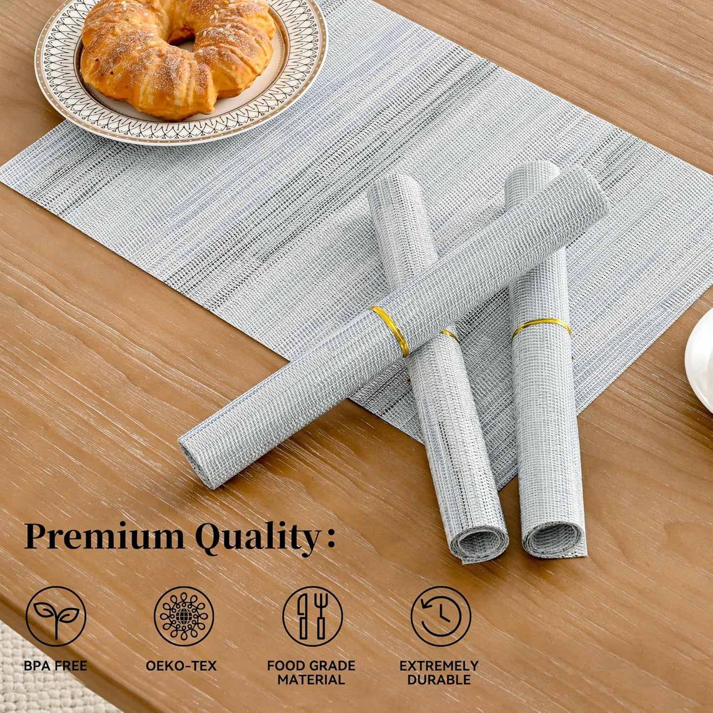 Leetaltree LightSteel Blue Placemats Set of 6 - Heat Resistant Non-Slip Place mats for Dining Table, Washable Durable PVC Vinyl Woven Table Mats(LightSteel Blue, 6)