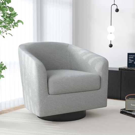 Swivel Barrel Accent Chair, Modern Round Chenille Fabric Arm Chair for Living Room, Bedroom, Comfy Club Reading Chairs for Adults(Chenille Fabric, Light Grey, Set of 1