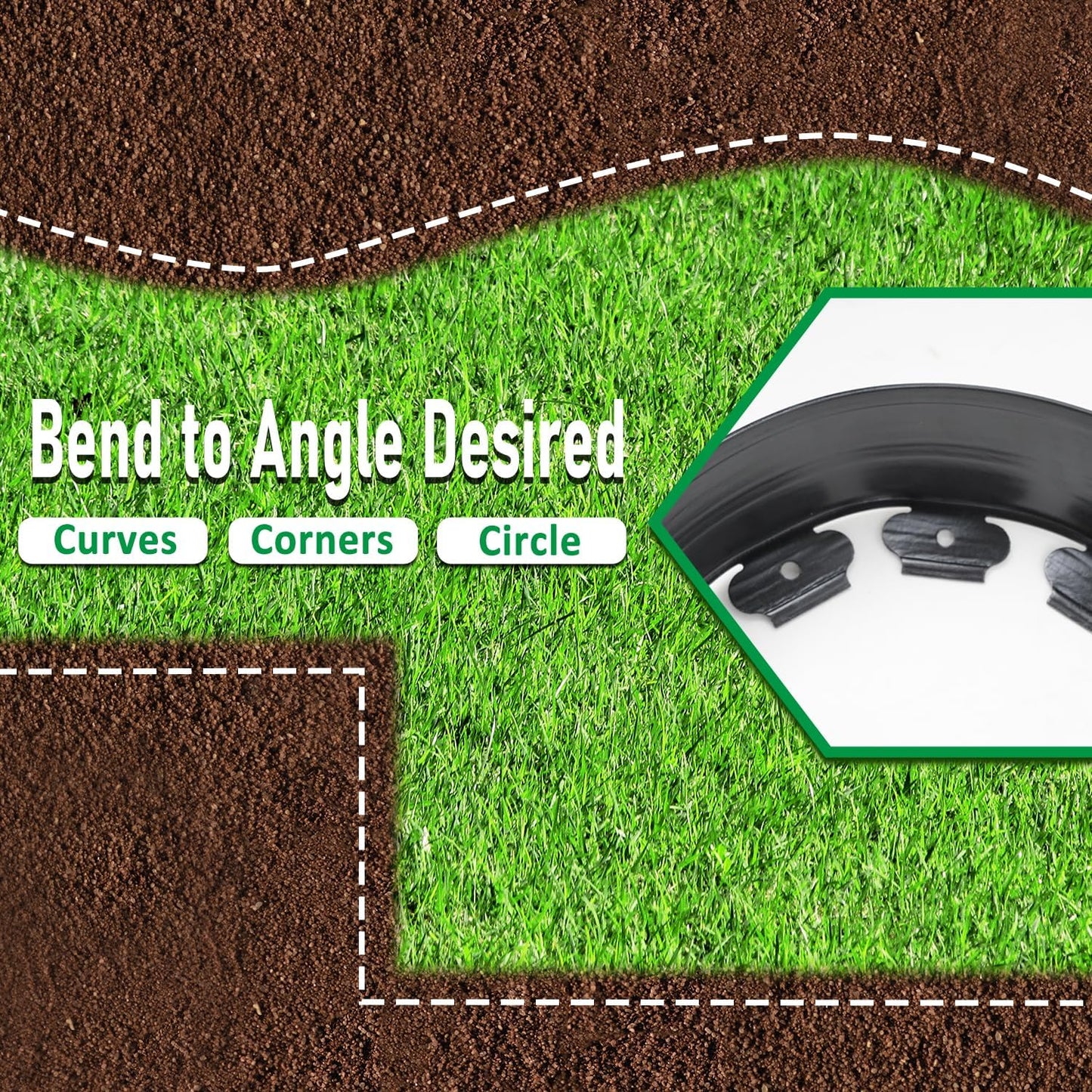 Hugeleaf Landscape Edging Border 60 Feet with 72pcs Spikes, 4inches Flexible Plastic Garden Edging for Landscaping, Lawn, Flower Bed, Yard(Black)