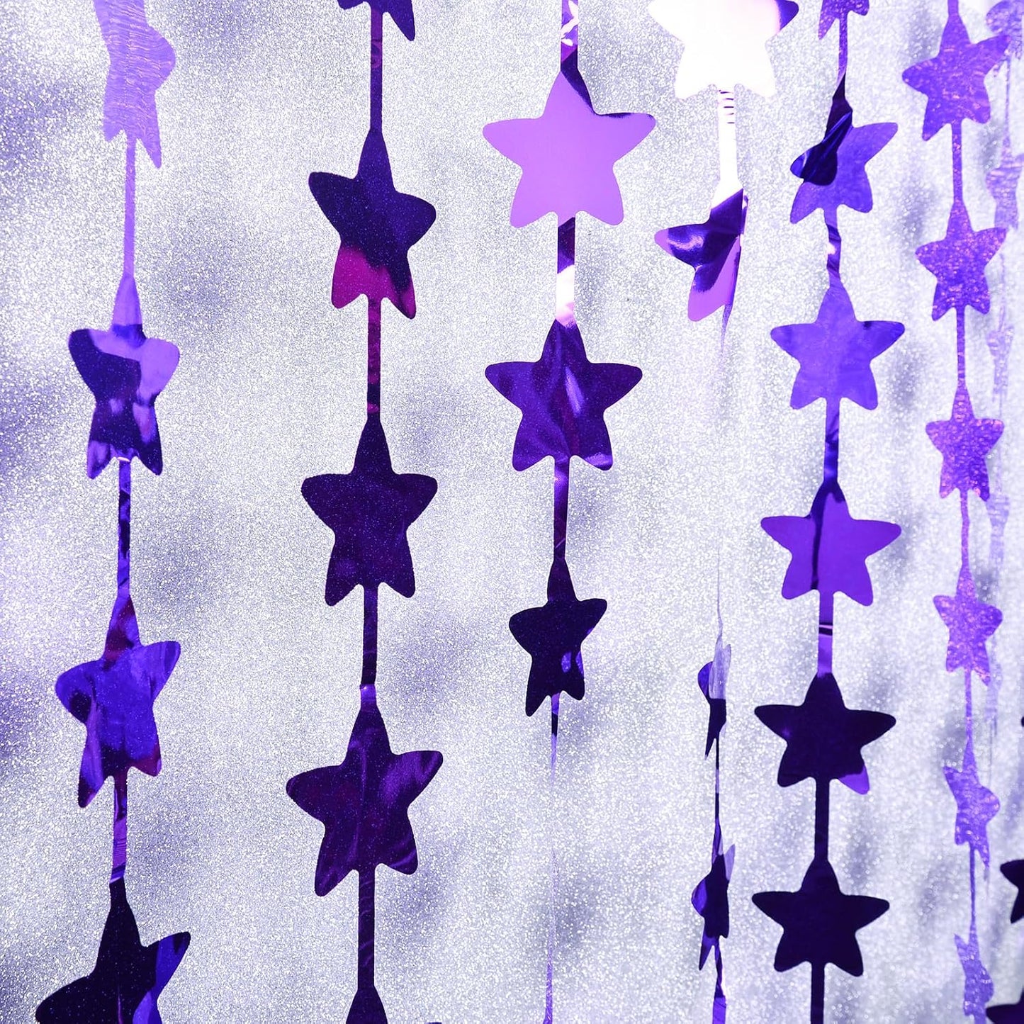 LOLStar 2Pack Purple Glitter Stars Birthday Decorations 3.3X6.6ft Each Lilac Purple Star Backdrop Foil Fringe Curtains for Girl, Graduation Engagement Wedding Baby Shower Disco Anniversary Party Decor