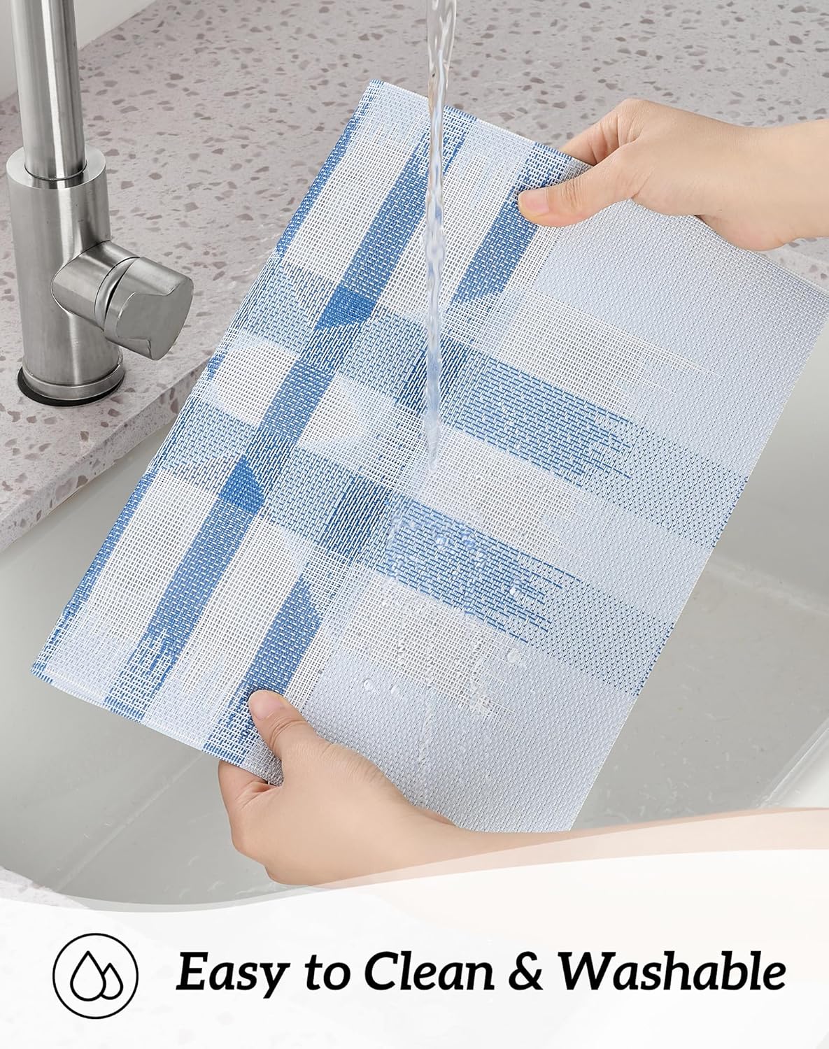 Leetaltree Geometric Print Blue Placemats Set of 4 - Heat Resistant Non-Slip Place mats for Dining Table, Washable Durable PVC Vinyl Woven Table Mats (Geometric Blue, 4)