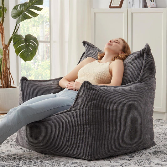 Giant Bean Bag Chair Sofa for Adults Teens, Comfy Corduroy Large Bean Bag Chairs with Armrests for Bedroom Living Room, Adult BeanBag Lazy Sofa Couch Chairs with Filler Included