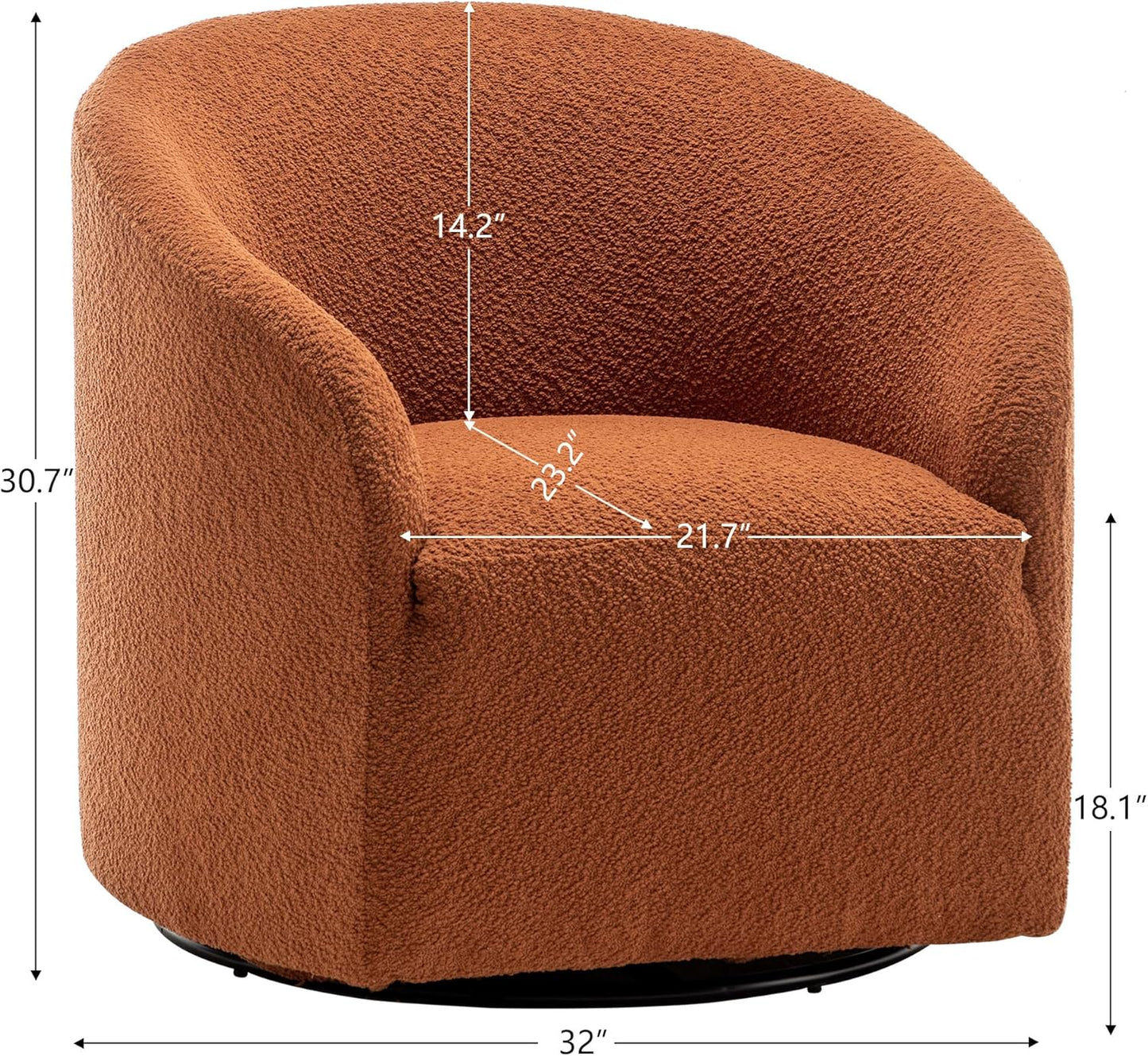 KINWELL 32" Wide Swivel Barrel Chairs Set of 2, Boucle Upholstered Swivel Accent Chairs, Mid-Century 360 Degree Swivel Chairs, No Assembly Round Armchairs for Living Room, Bedroom (Caramel)