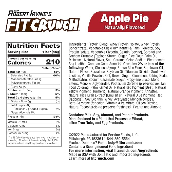 FITCRUNCH Snack Size Protein Bars, 6-Layer Baked Bar, 3g of Sugar, Gluten Free & Soft Cake Core (9 Bars, Apple Pie)
