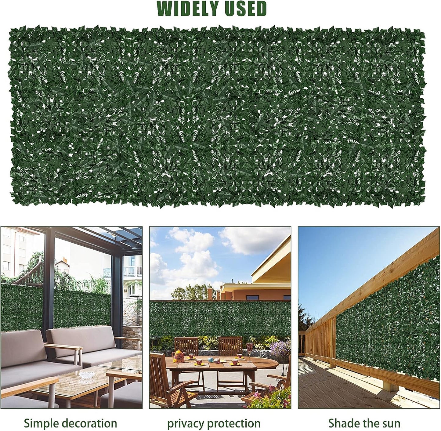 Faux Ivy Fence Privacy Screen Outdoor Expandable Artificial Greenery Roll Fake Hedge Wall Patio Green Plastic Leaf Plant Vine Grass Panels Gate Covering Garden Yard Balcony (157.5 X 39.4 in)