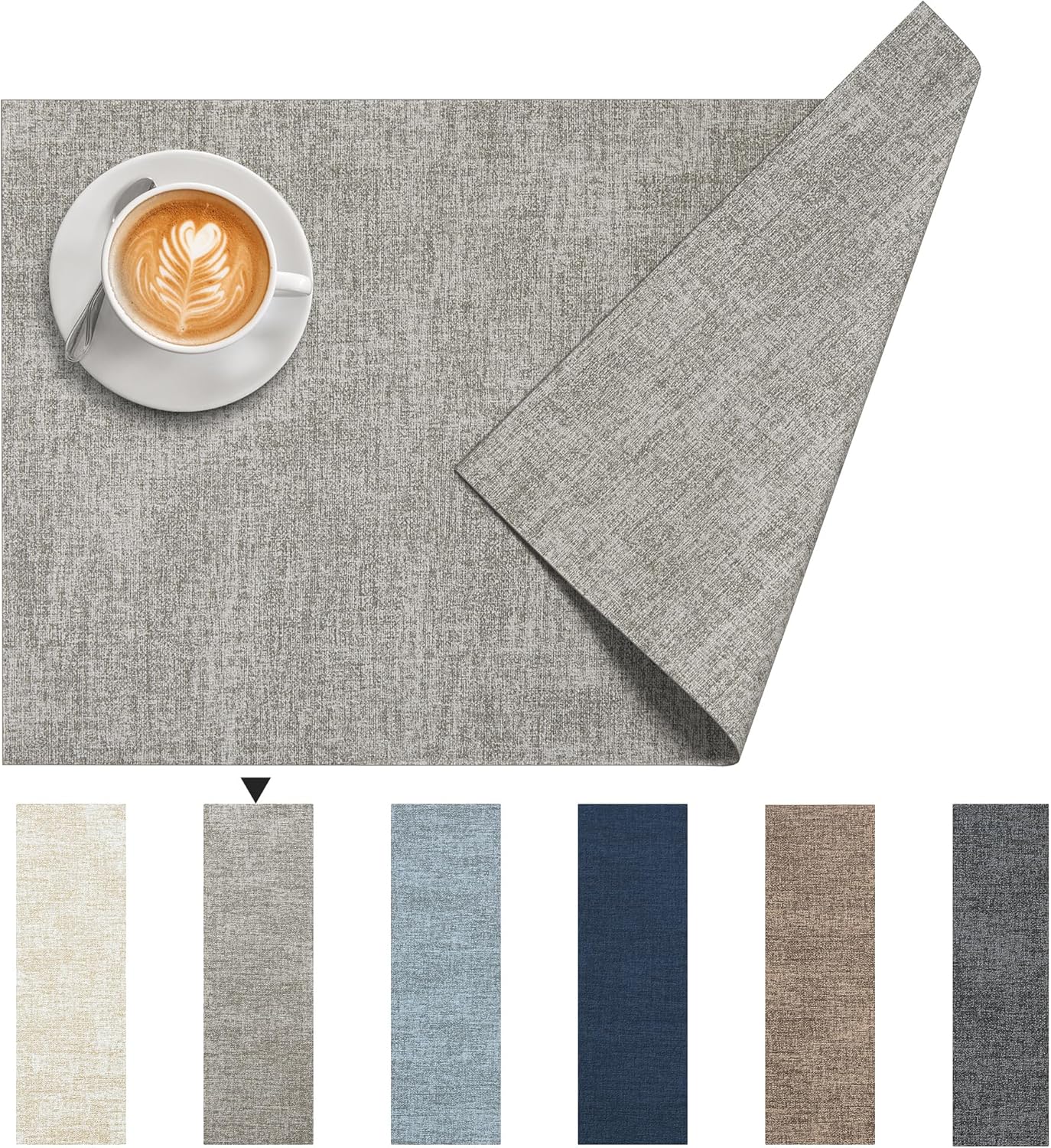 DOLOPL Placemats Set of 8, Reversible Wipeable & Heat Resistant Place Mats, Modern Faux Leather Table Mats for Kitchen, Neutral Waterproof Tablemats for Dining Table Decor, Wedding, Party(Grey)