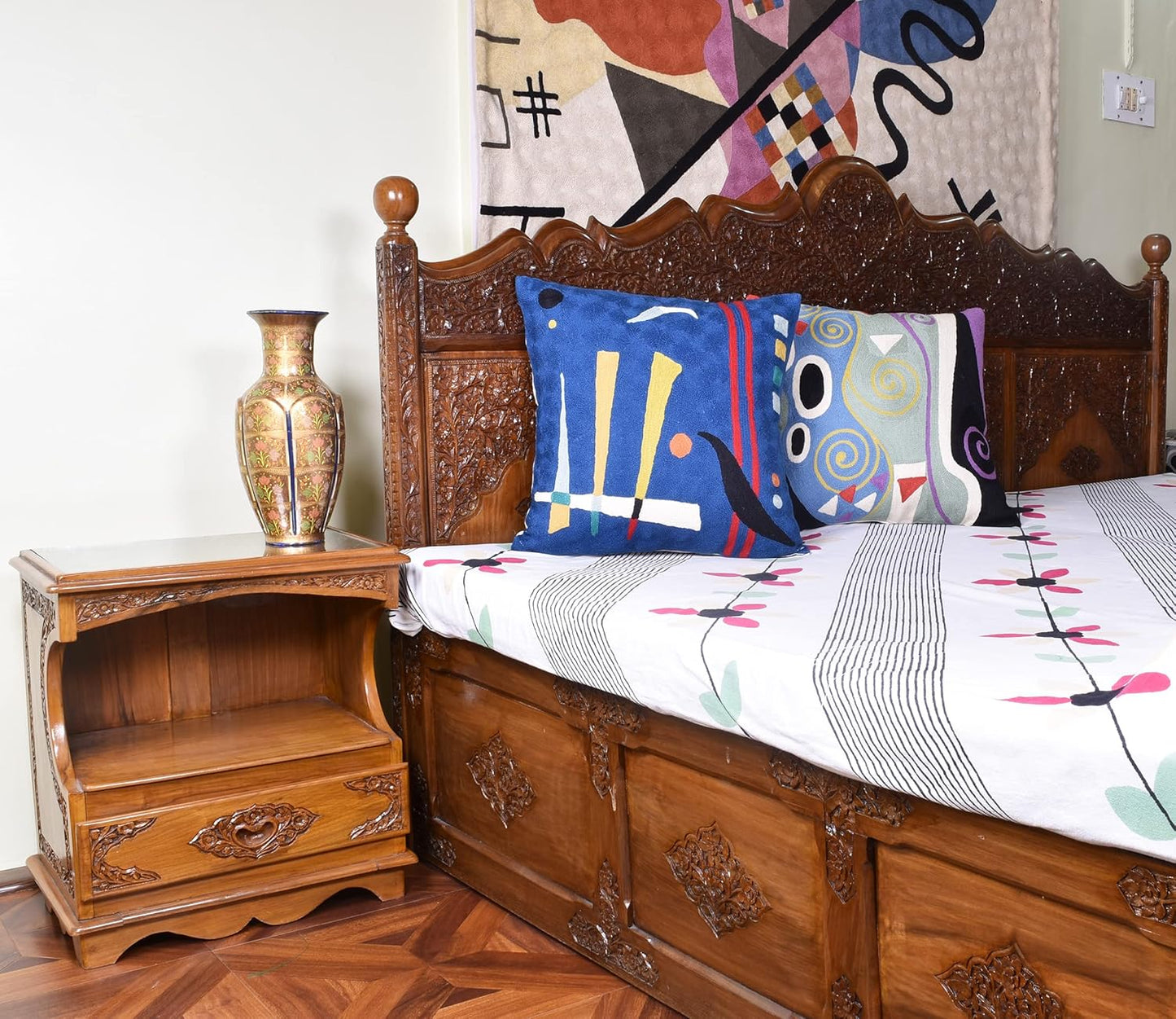 Kandinsky Abstract Pillow Cover - Blue | Modern Throw Pillows | Contemporary Chair Pillow | Modern Farmhouse Pillows | Modern Couch Pillow | Needlepoint Accent Cushion | Size 18x18