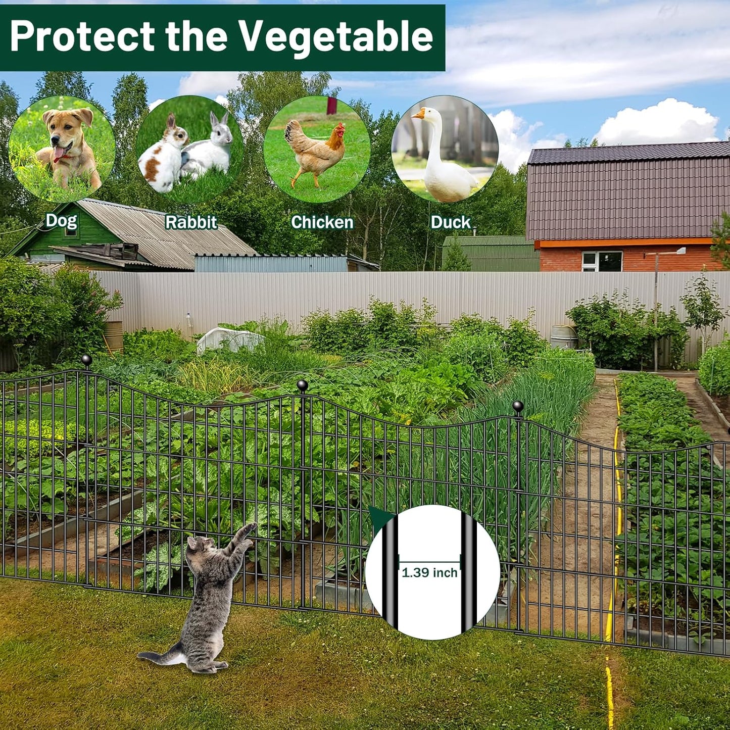 5 Panels No Dig Dog Fence Outdoor for Yard, 32 in(H) X 12 ft(L) Decorative Tall Garden Fence Animal Barrier, Rustproof Metal Wire Garden Edging and Borders, Temporary Fencing Stakes