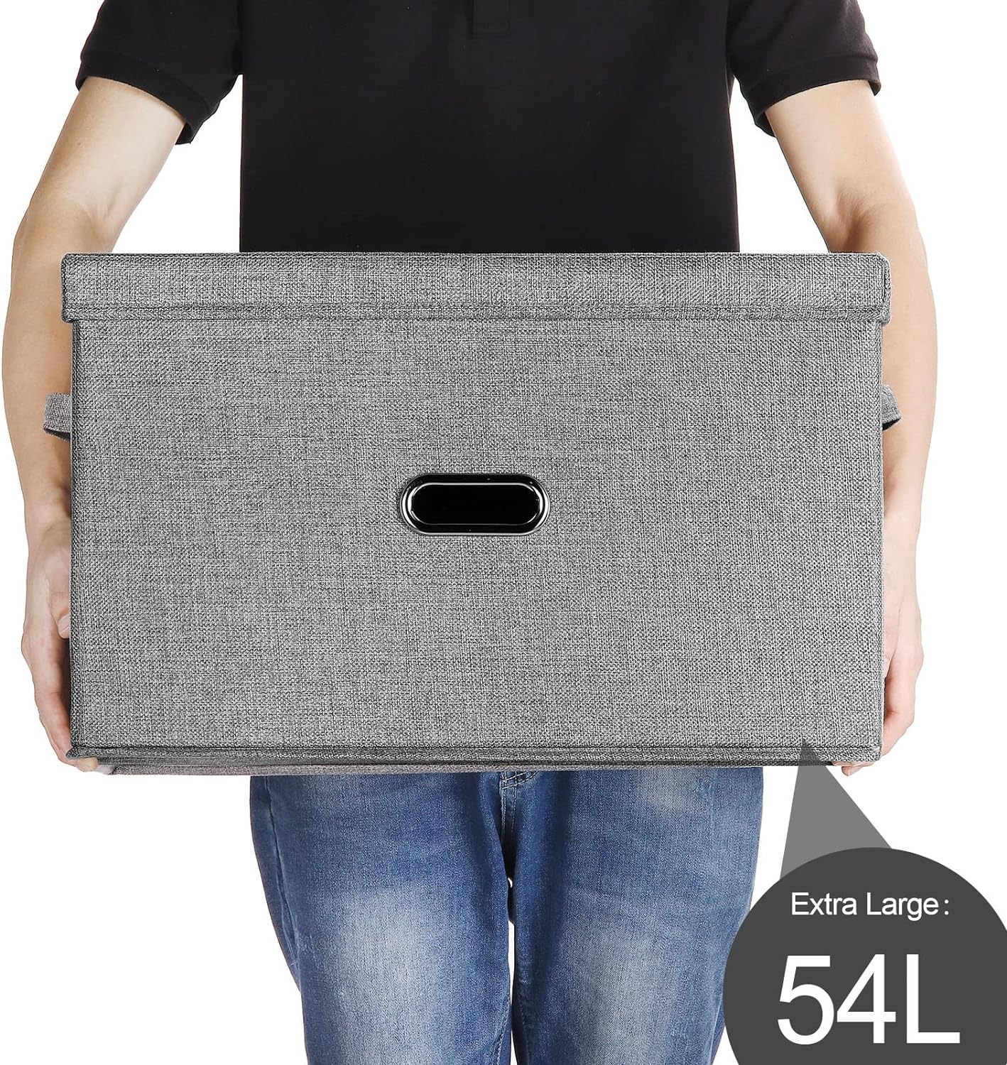 Large Linen Fabric Foldable Storage Bins with Removable Lid and Handles, Washable Storage Box Organizer Containers Baskets Cube with Cover for Bedroom,Office (Khaki, Extra Large(2-Pack))