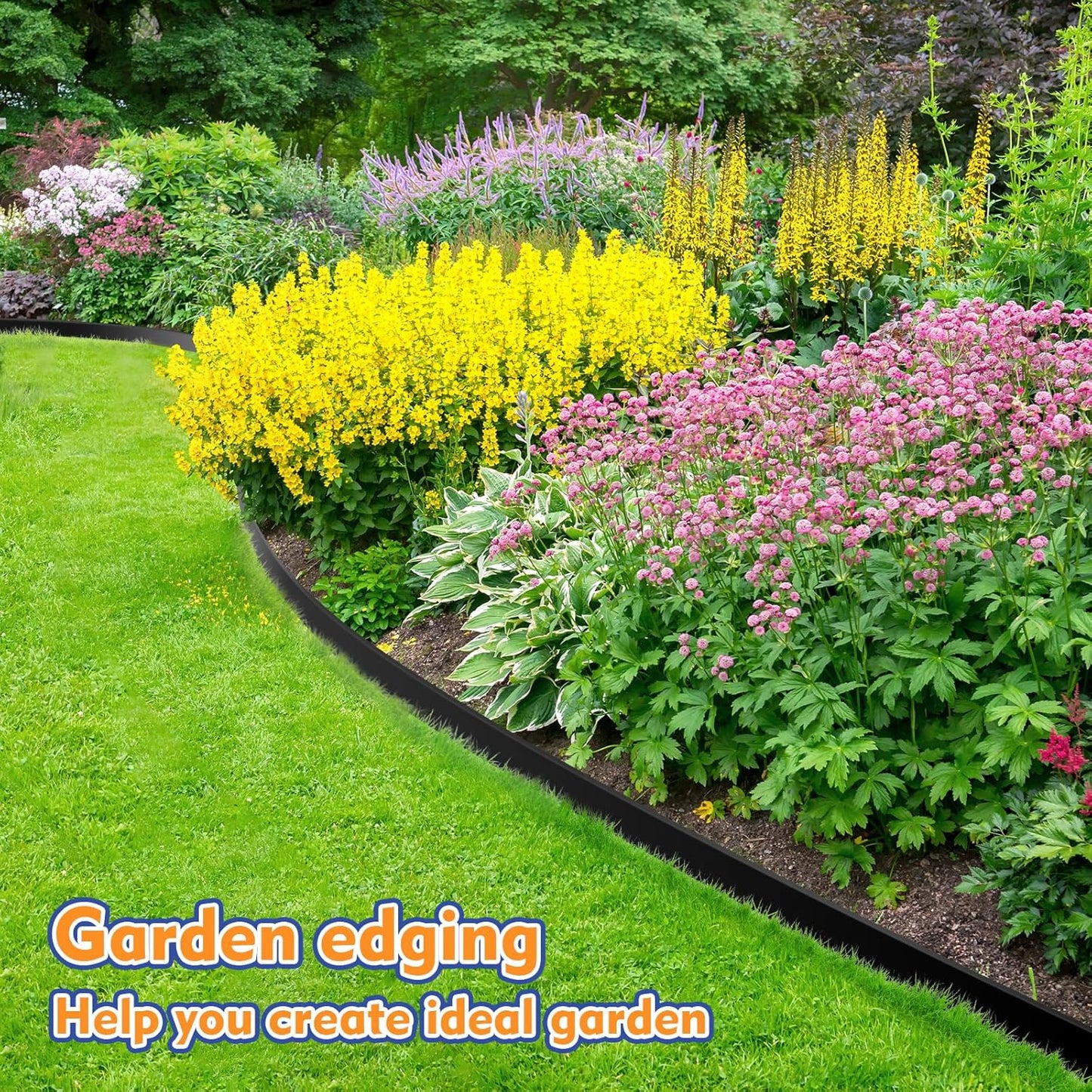 1.5 Inch x 100 FT (Multiple Sizes Available) Landscape Edging, Garden Edging Borders with 100pcs Upgrade Stakes, Flexible No Dig Plastic Garden Border for Lawn, Landscaping, Flower Beds and Yard