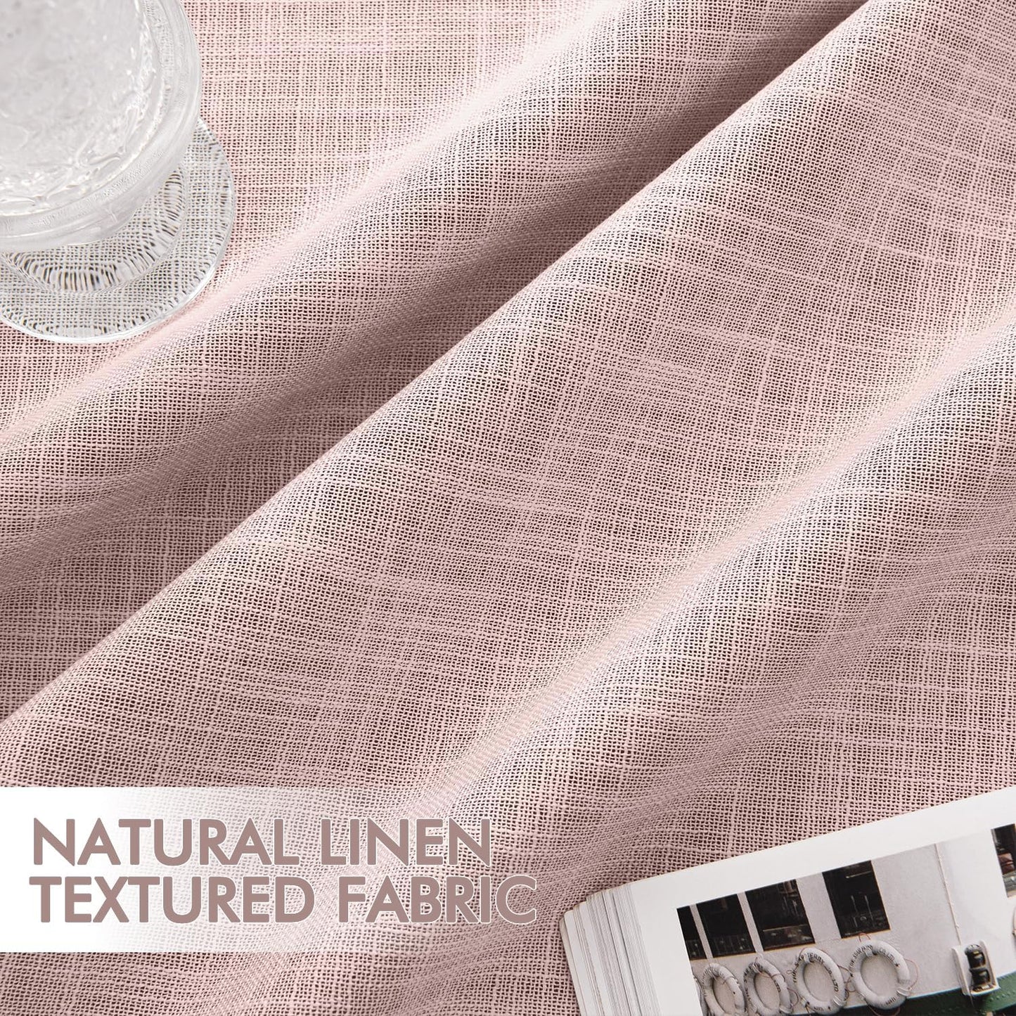 MIULEE Baby Pink 100% Blackout Linen Curtains 96 Inch 2 Panel Set Double Sided No Coating Pinch Pleated Back Tab Floor to Ceiling Black out Thermal Insulated Bedroom Living Room Darkening Window Drape