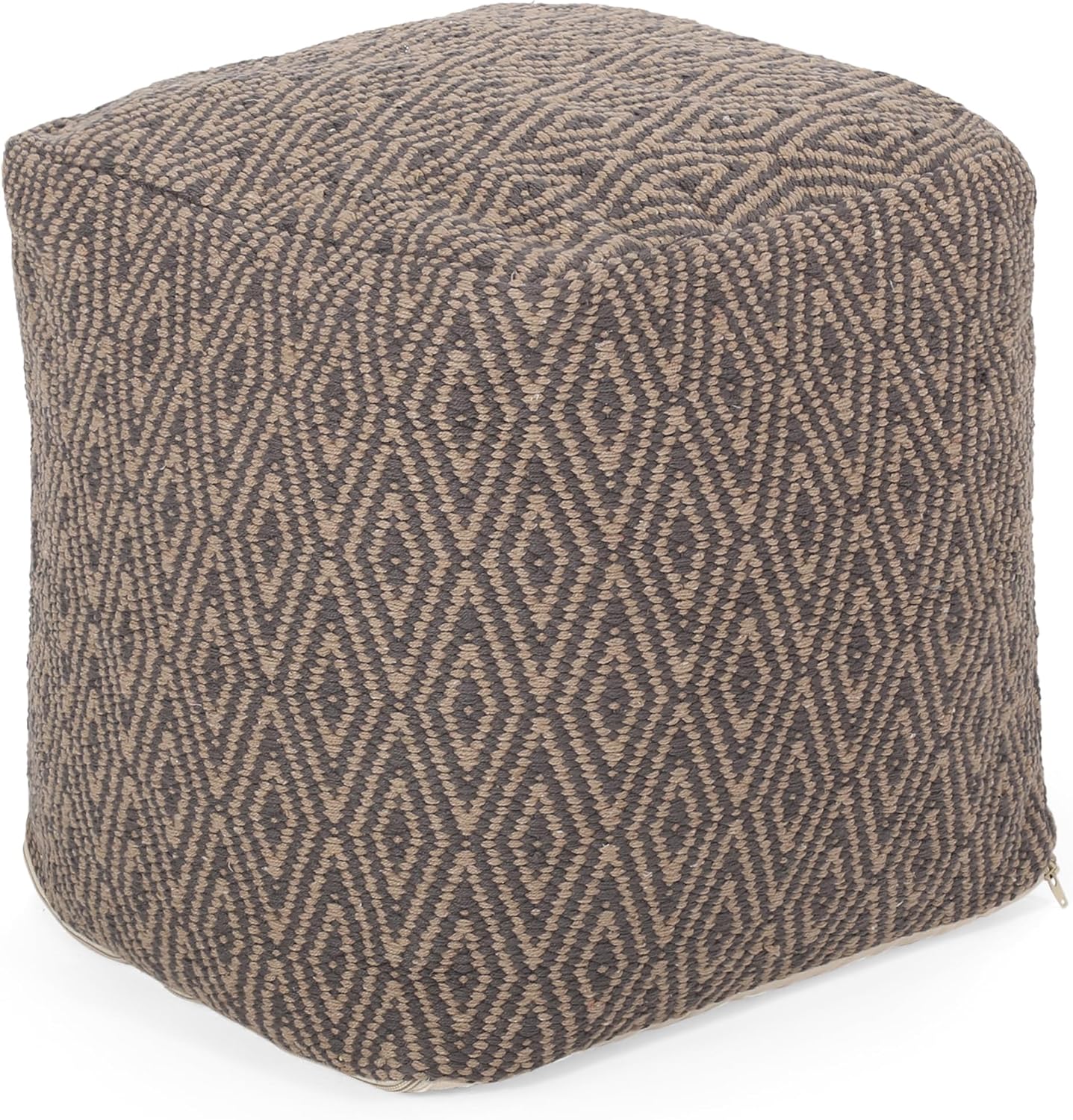 GDFStudio Boho Handmade Fabric Cube Pouf Ottoman Foot Stool - Bean Bag Floor Chair - Foot Rest Couch for Living Room Bedroom,Dark Gray and Brown,15"" x 15"" x 15"", Sovereig,brown Beige Yellow
