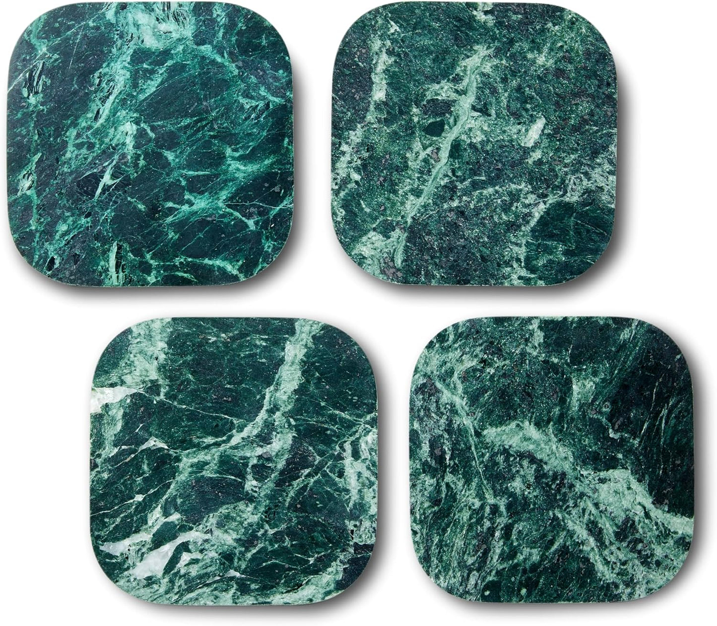 ππππ₯π’ππ§ Green Marble Coasters β Set of 4 β Square Modern Bar Coasters for Drinks, Coffee βStone Holder for Home DΓ©cor, Housewarming Gifts (Dark Green)