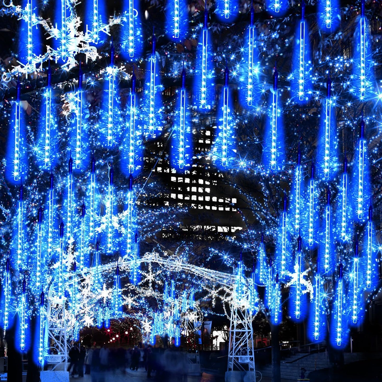 Christmas Lights Meteor Shower Rain Lights, 10 Tube 12 inch 240 LEDs Icicle Lights Outdoor Raindrop Lights for Xmas Halloween Wedding Party Tree Holiday Decoration, Blue