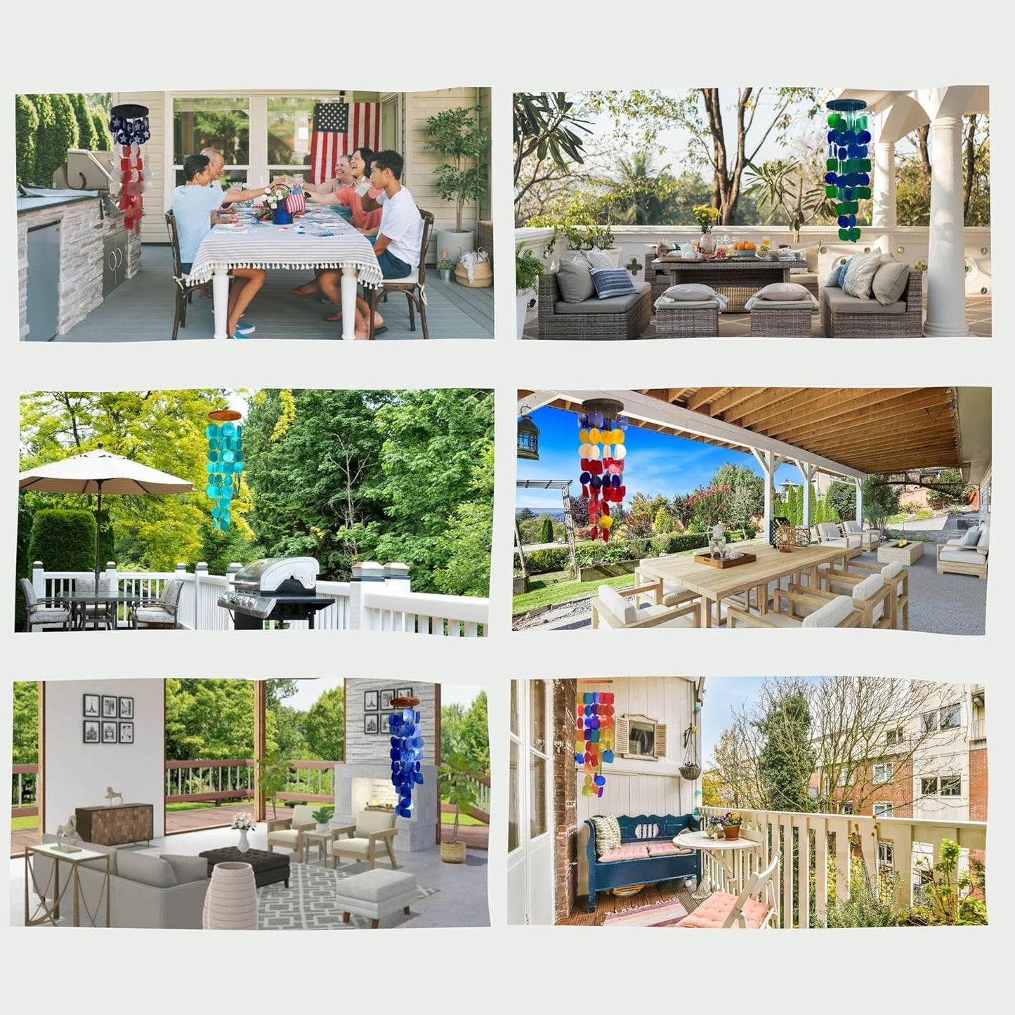 Bellaa 24995 Wind Chimes Outdoor, Garden Decorations, Musical, Indoor/Outside Windchimes, Beach, Ocean Breeze, Gifts for Mom, Gift for All Occasions, Capiz Sea Glass Shells Wood 27 inch Black