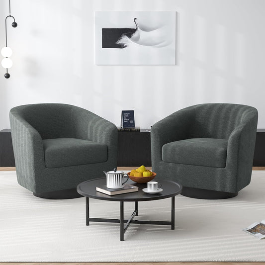 Swivel Barrel Accent Chair, Modern Round Chenille Fabric Arm Chair for Living Room, Bedroom, Comfy Club Reading Chairs for Adults(Chenille Fabric, Grey, Set of 2