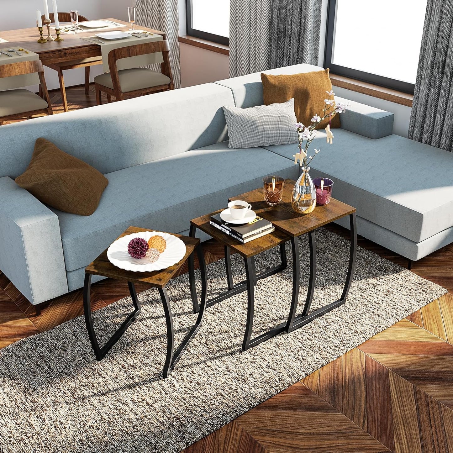 SRIWATANA Nesting Tables, Vintage Side End Tables Living Room, Coffee Snack Table Set of 3