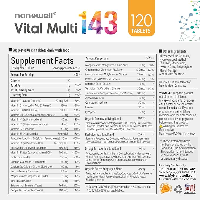 Vital Multi 143 20 Vitamins 72 Minerals,143 Minerals,143 Ingredients 120 Tablets, 30 Day