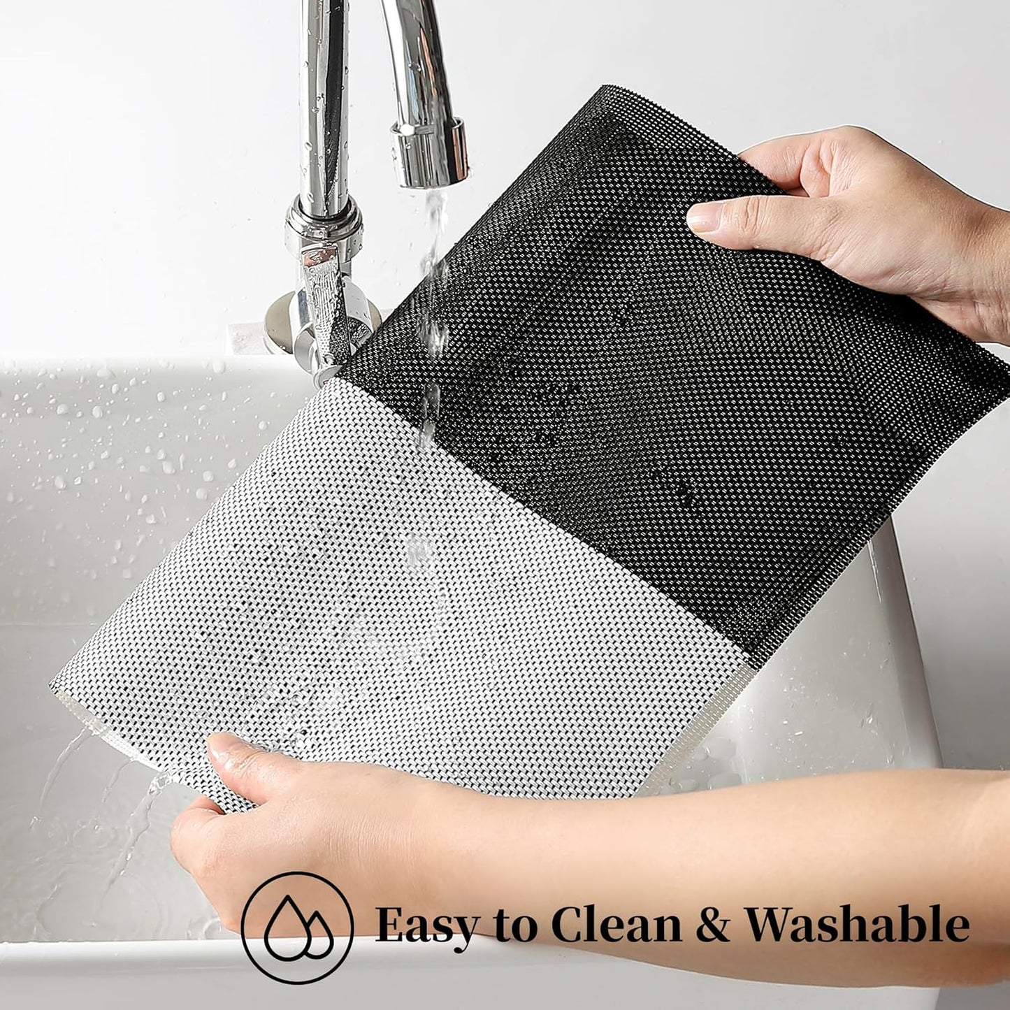 Leetaltree Gray with White Grid Pattern Placemats Set of 6 - Heat Resistant Non-Slip Place mats for Dining Table, Washable Durable PVC Vinyl Woven Table Mats(Grey Grid, 6)