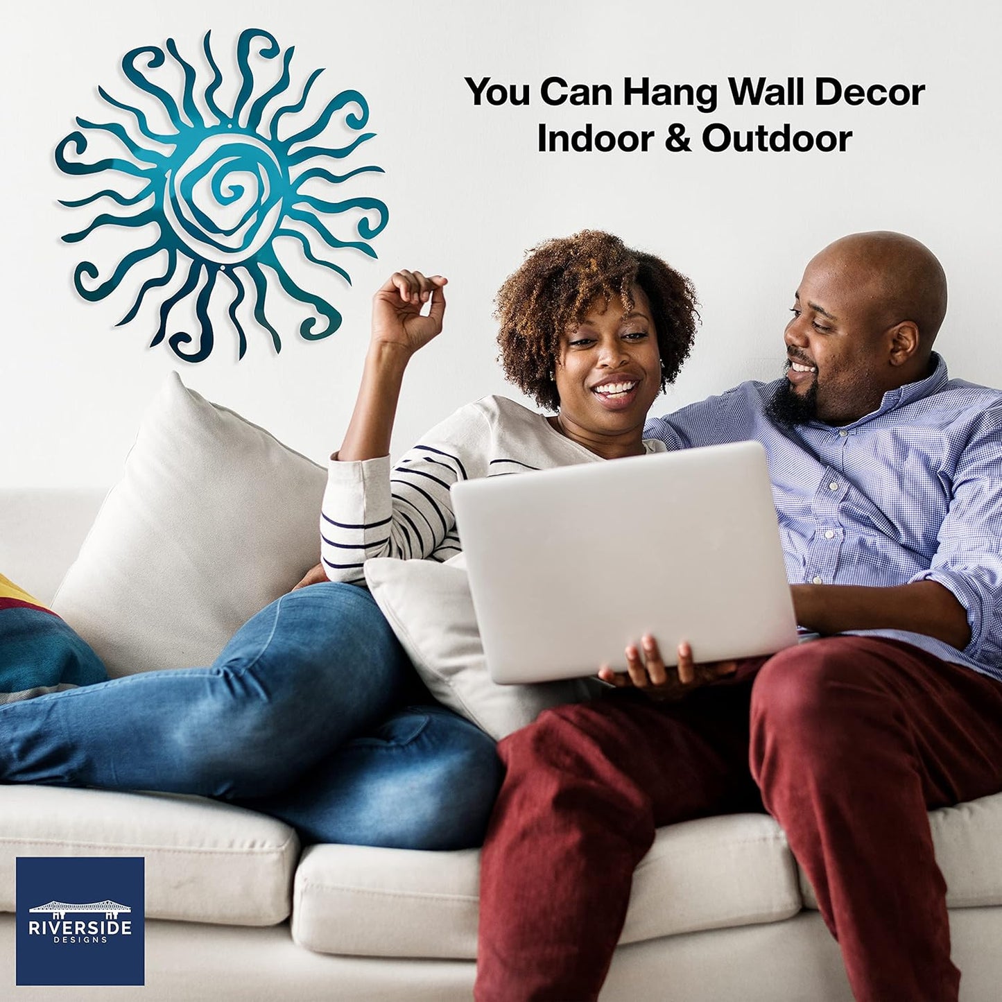 Riverside Designs Wacky Sun Metal Wall Art Indoor/Outdoor Decor - 24" Teal Rust Proof Wall Sculpture - Made in USA - Ideal for Bedroom, Garden, Home, Patio and Farmhouse